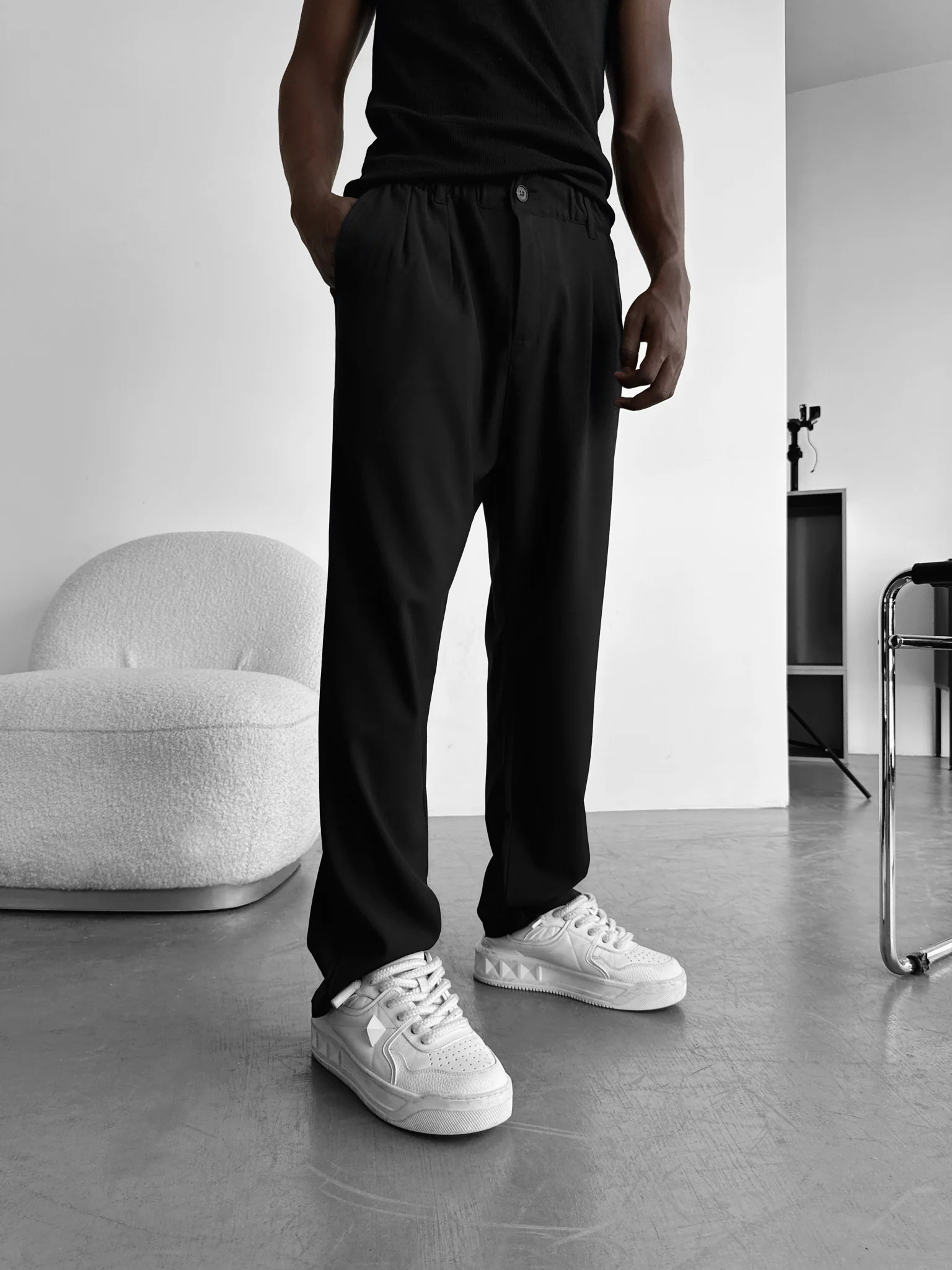 Baggy Chino Trousers - Black - Image 2