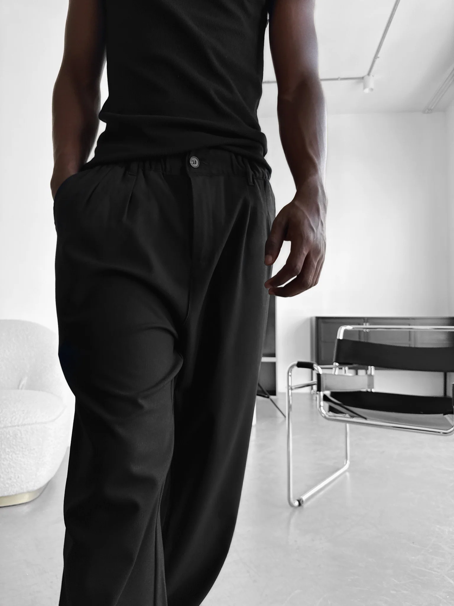 Baggy Chino Trousers - Black - Image 5