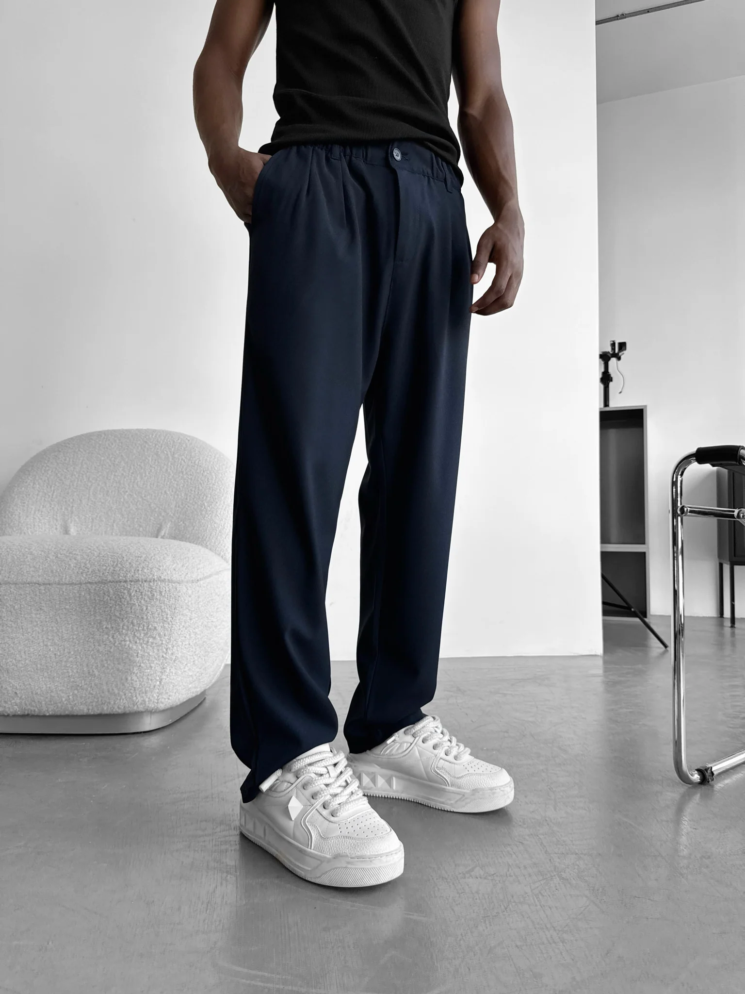 Baggy Chino Trousers - Blue - Image 2