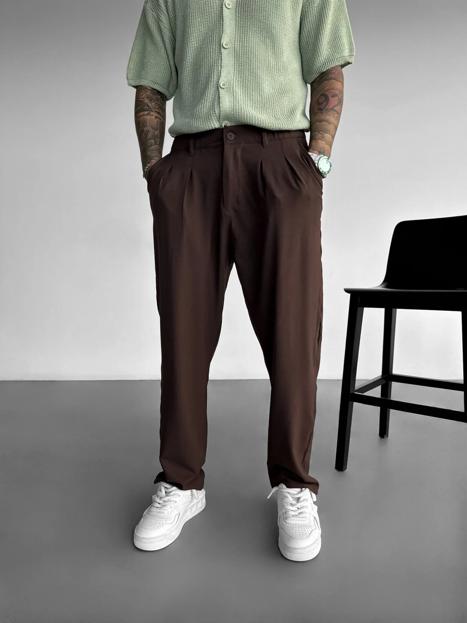 Baggy Chino Trousers - Brown - Image 2