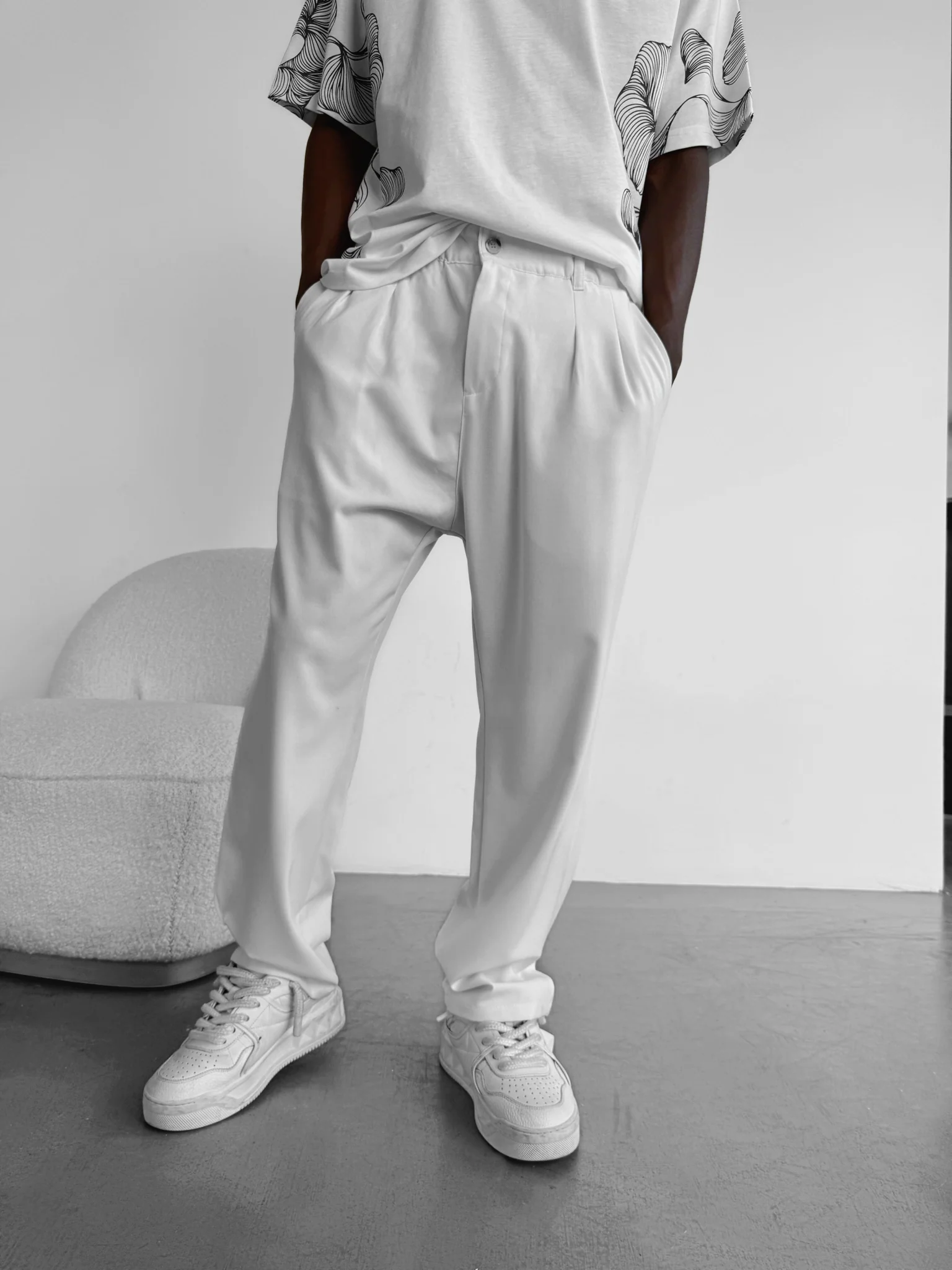Baggy Chino Trousers - Ecru - Image 2