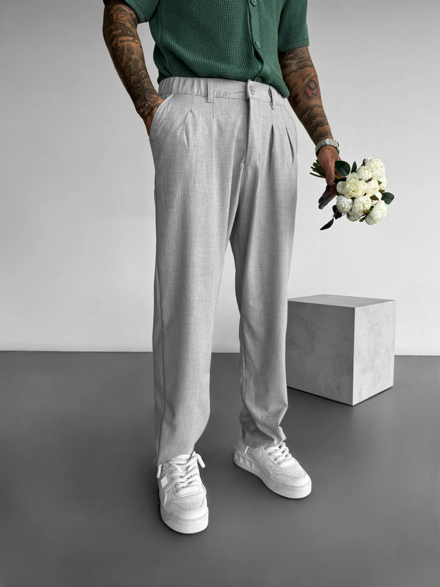 Baggy Chino Trousers - Grey - Image 2