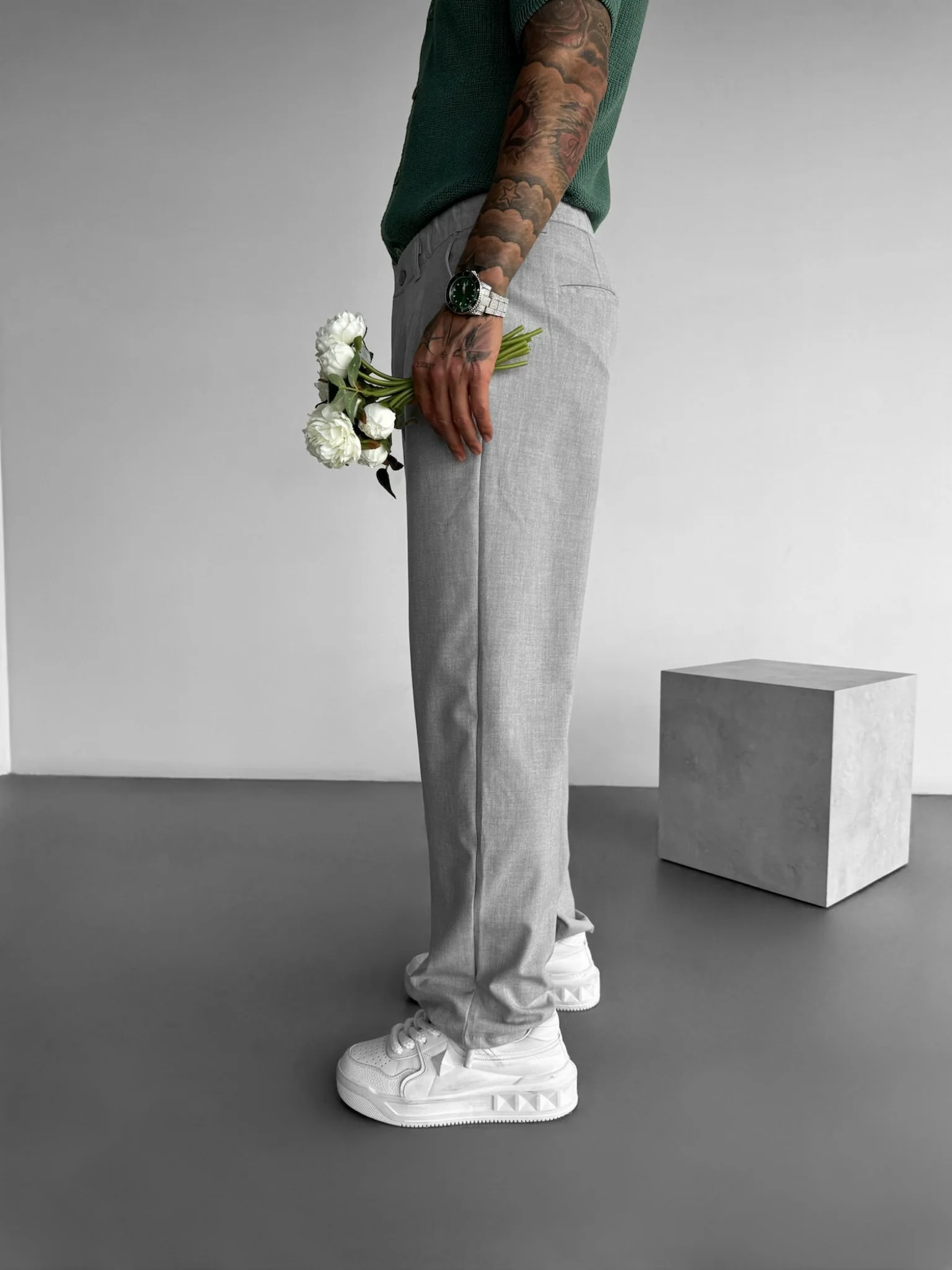 Baggy Chino Trousers - Grey - Image 3