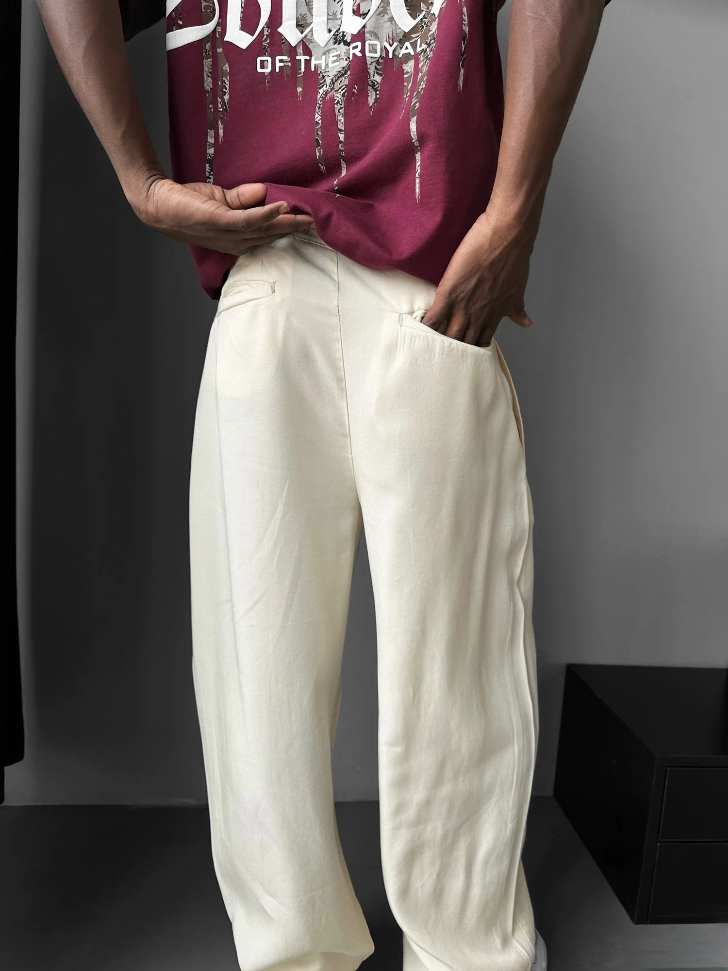 Baggy Pleats Trousers - Cremé - Image 3