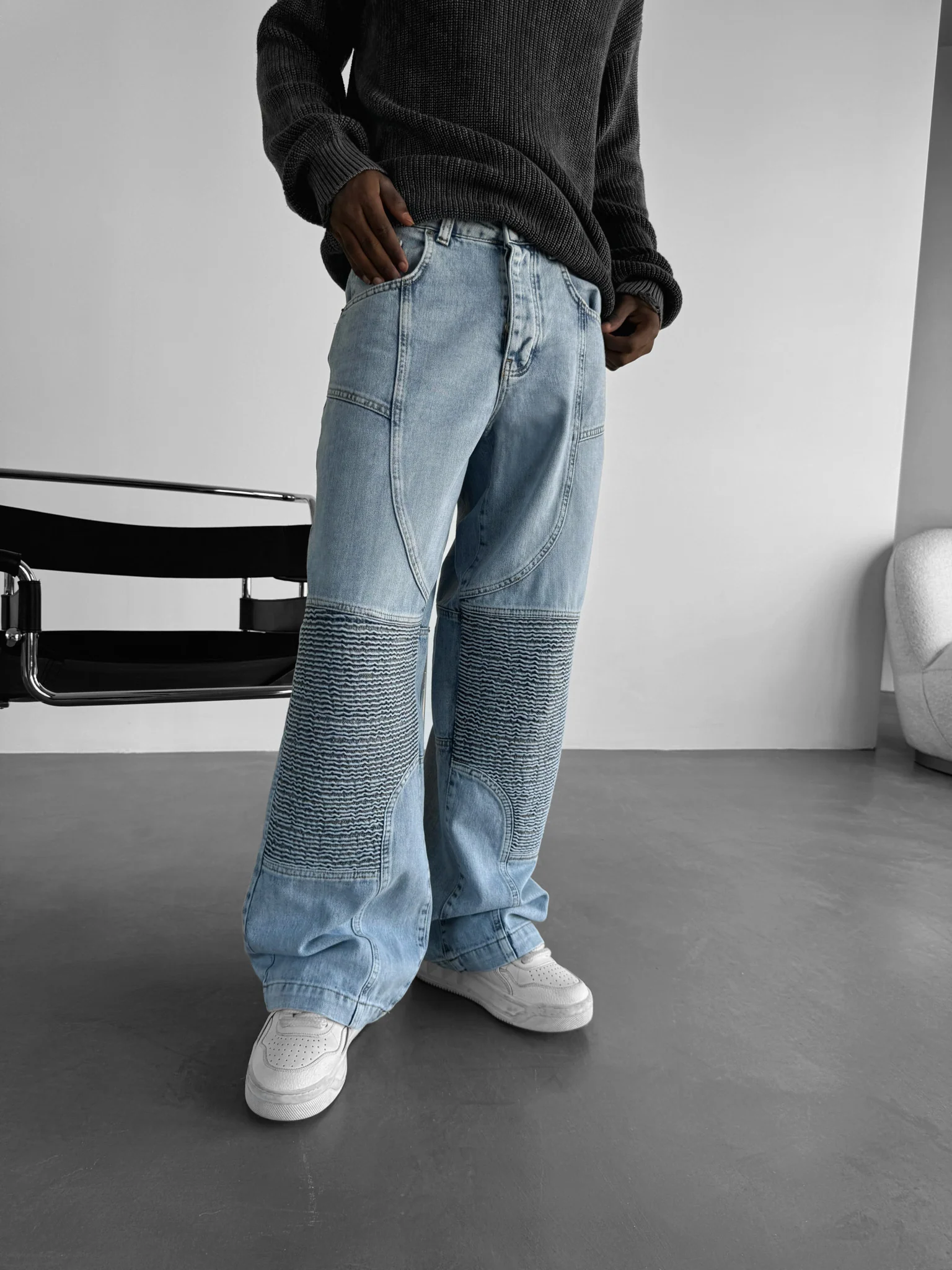 Baggy Seam Detail Jeans - Blue - Image 2
