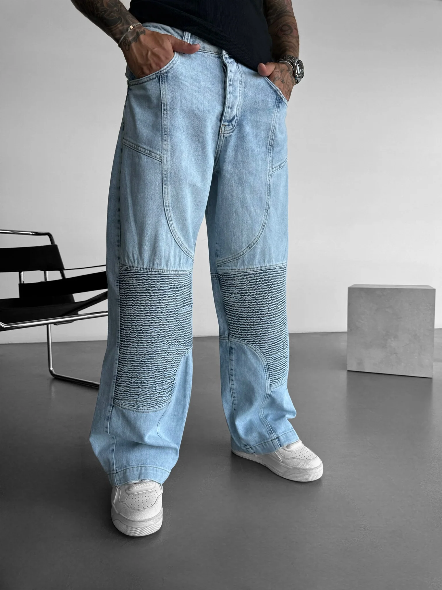 Baggy Seam Detail Jeans - Blue - Image 3
