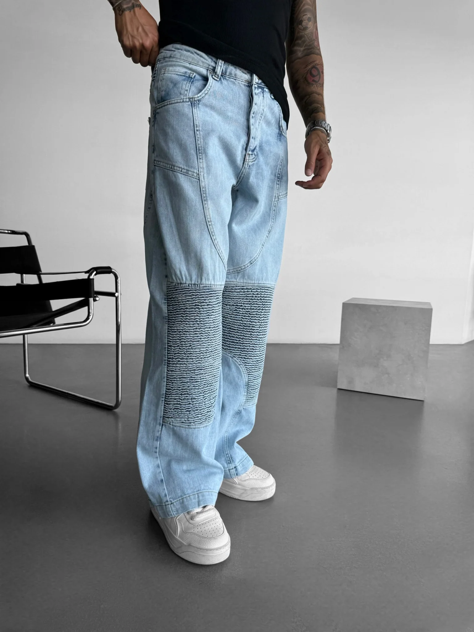 Baggy Seam Detail Jeans - Blue - Image 4