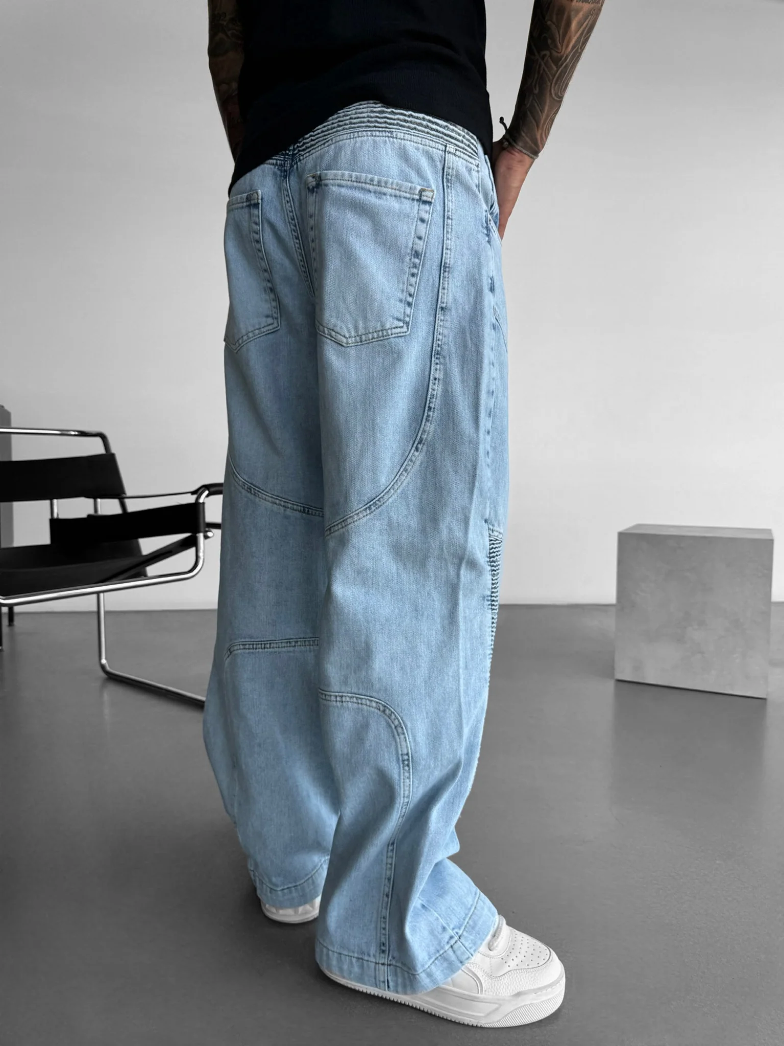 Baggy Seam Detail Jeans - Blue - Image 7
