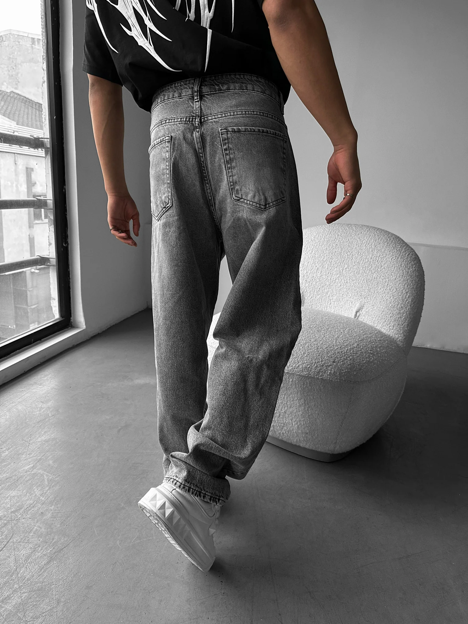 Baggy Stitched Jeans - Anthracite - Image 3