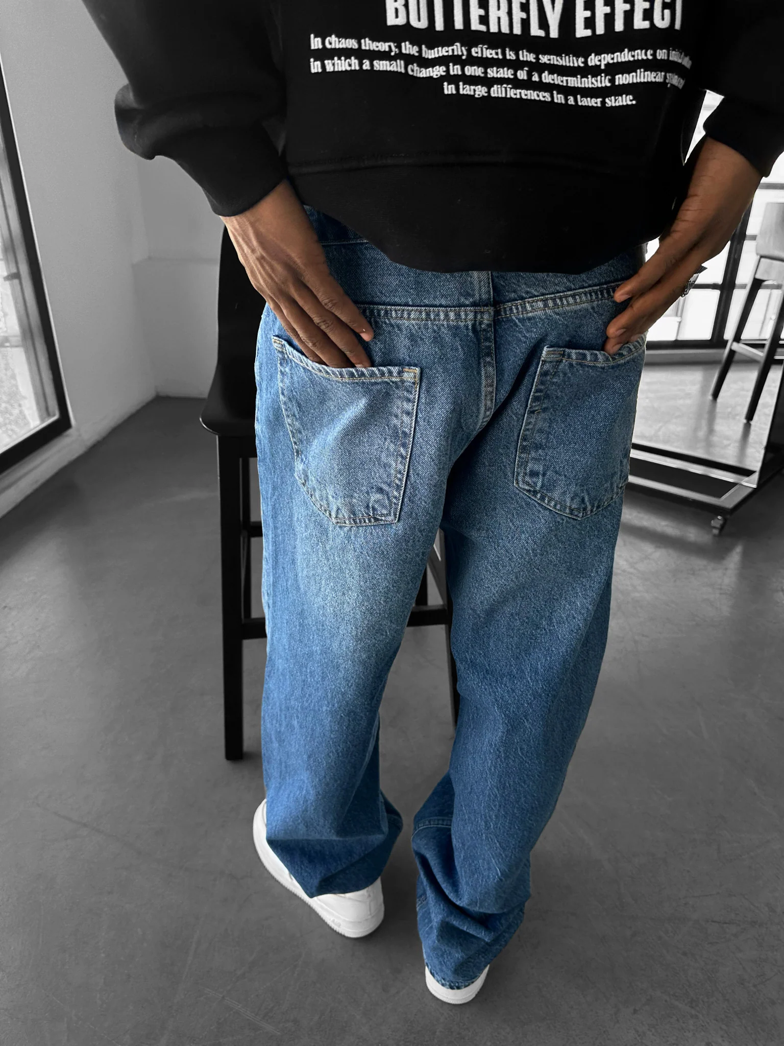 Baggy Stitched Jeans - Blue - Image 2