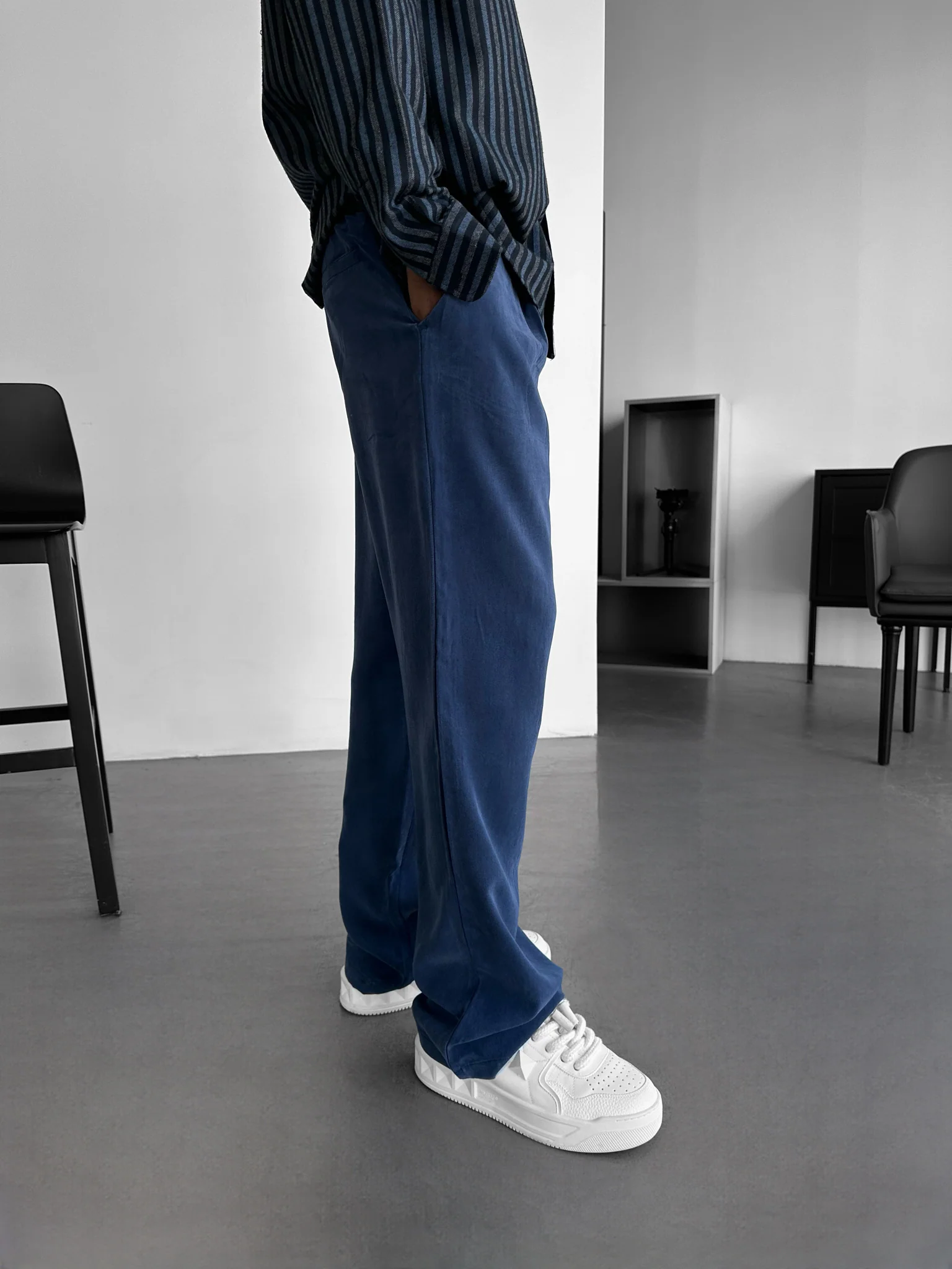 Baggy Tencel Trousers - Navy Blue - Image 3