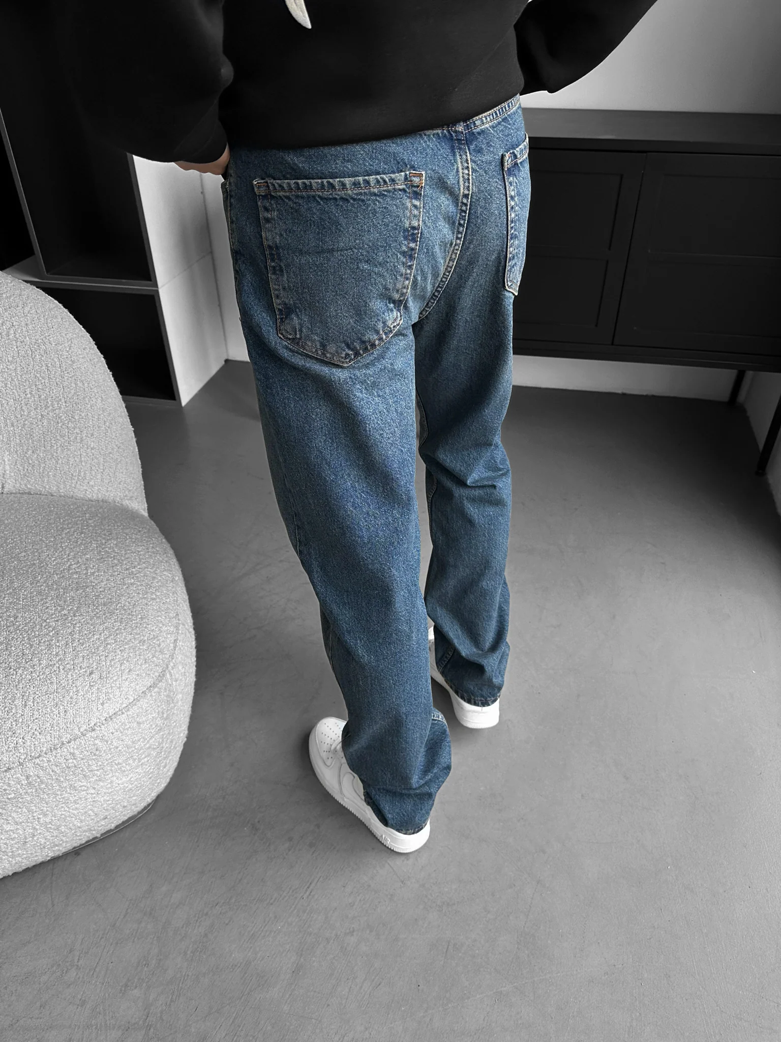 Baggy Torn Washed Jeans - Dark Blue - Image 3