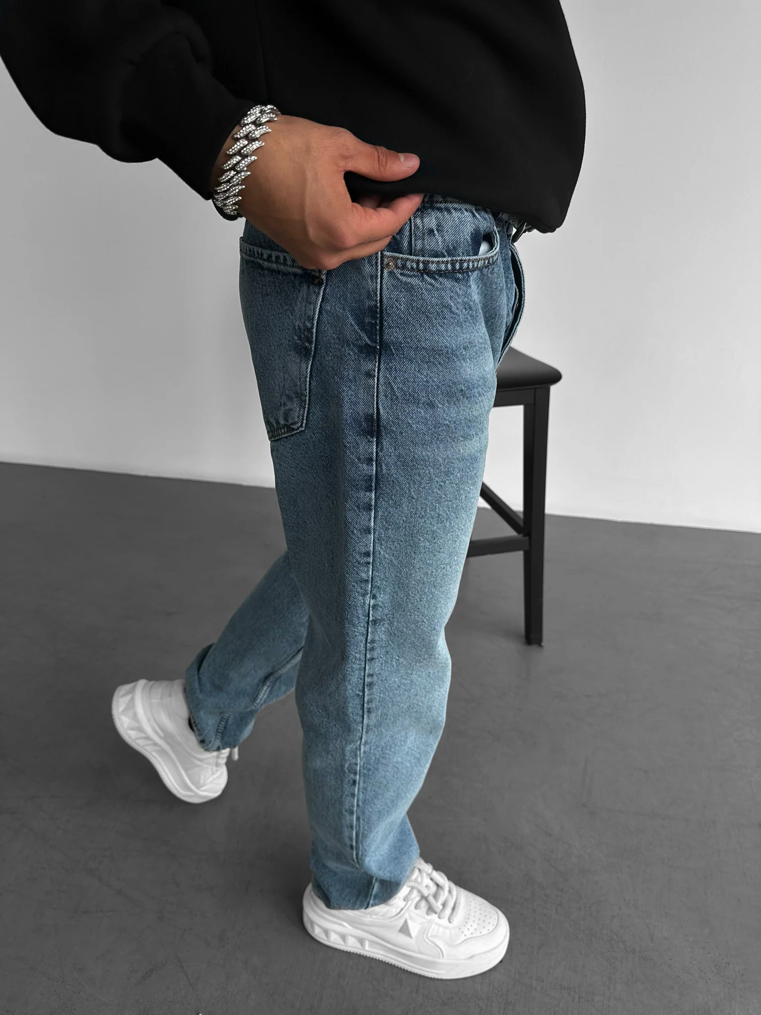 Baggy Washed Jeans - Blue - Image 2
