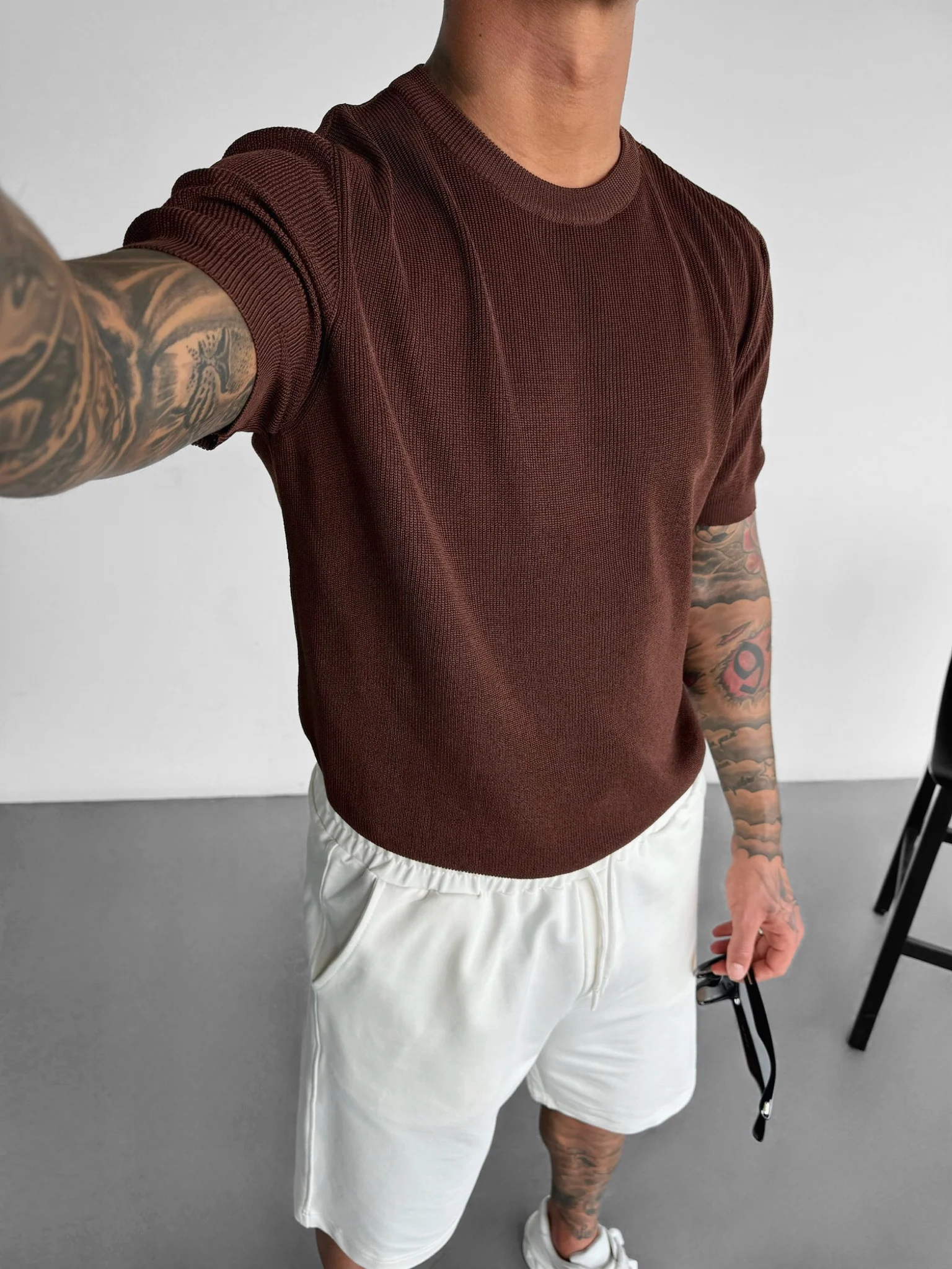 Basic Knit T-shirt - Brown - Image 2