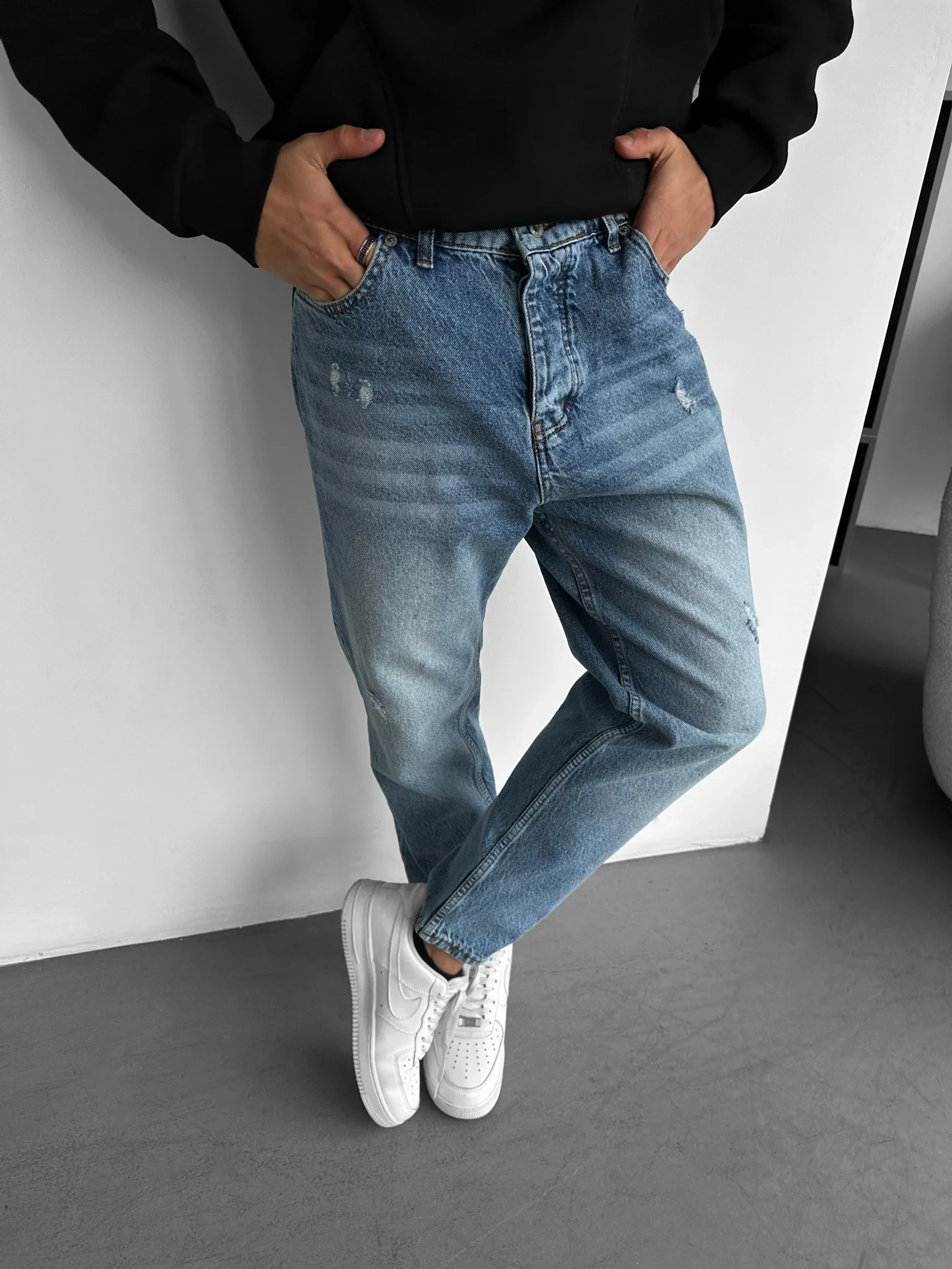 Boyfriend Washed Torn Jeans - Light Blue - Image 2