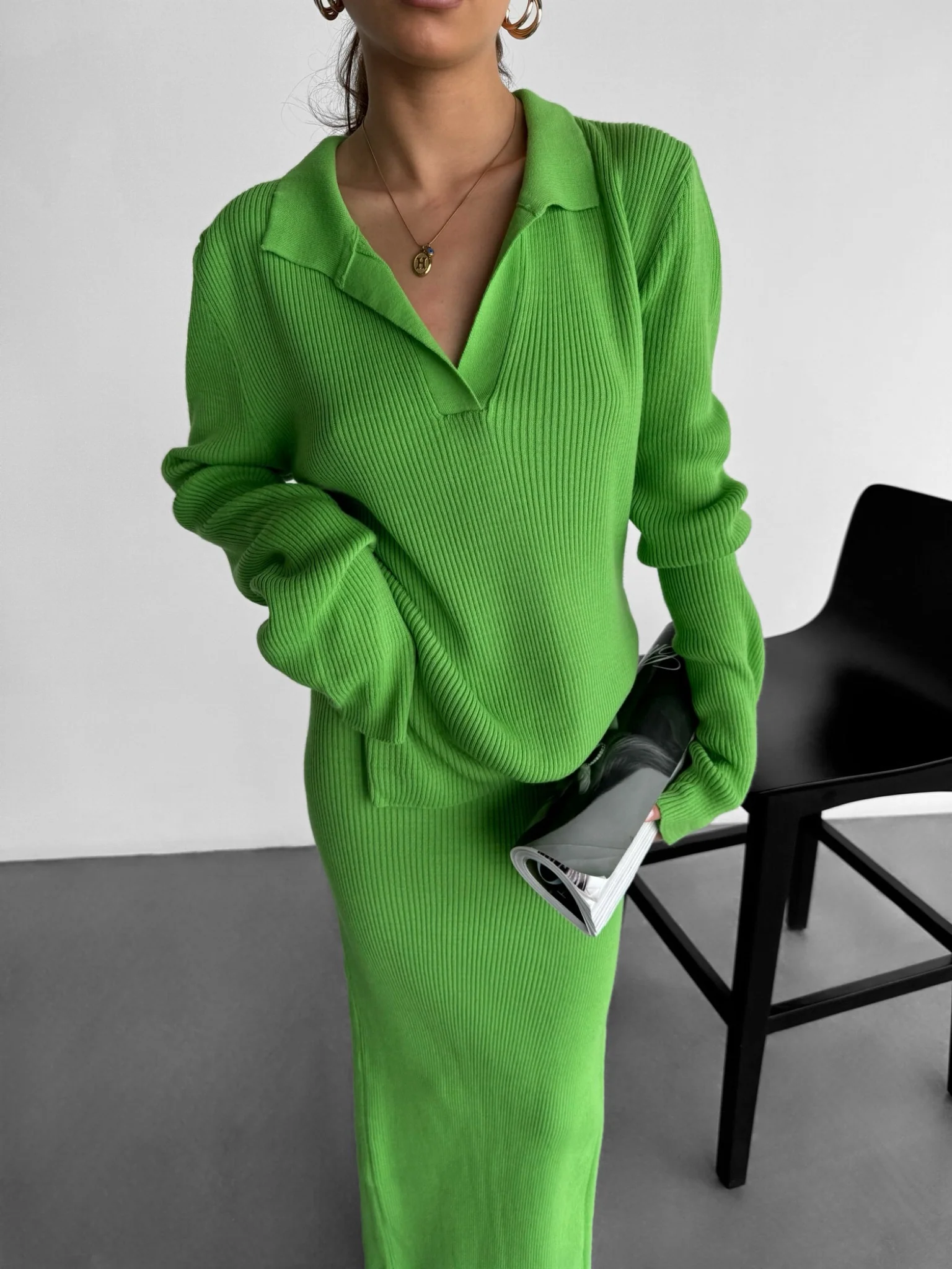 Collar Knit Sweater - Love Bird - Image 2