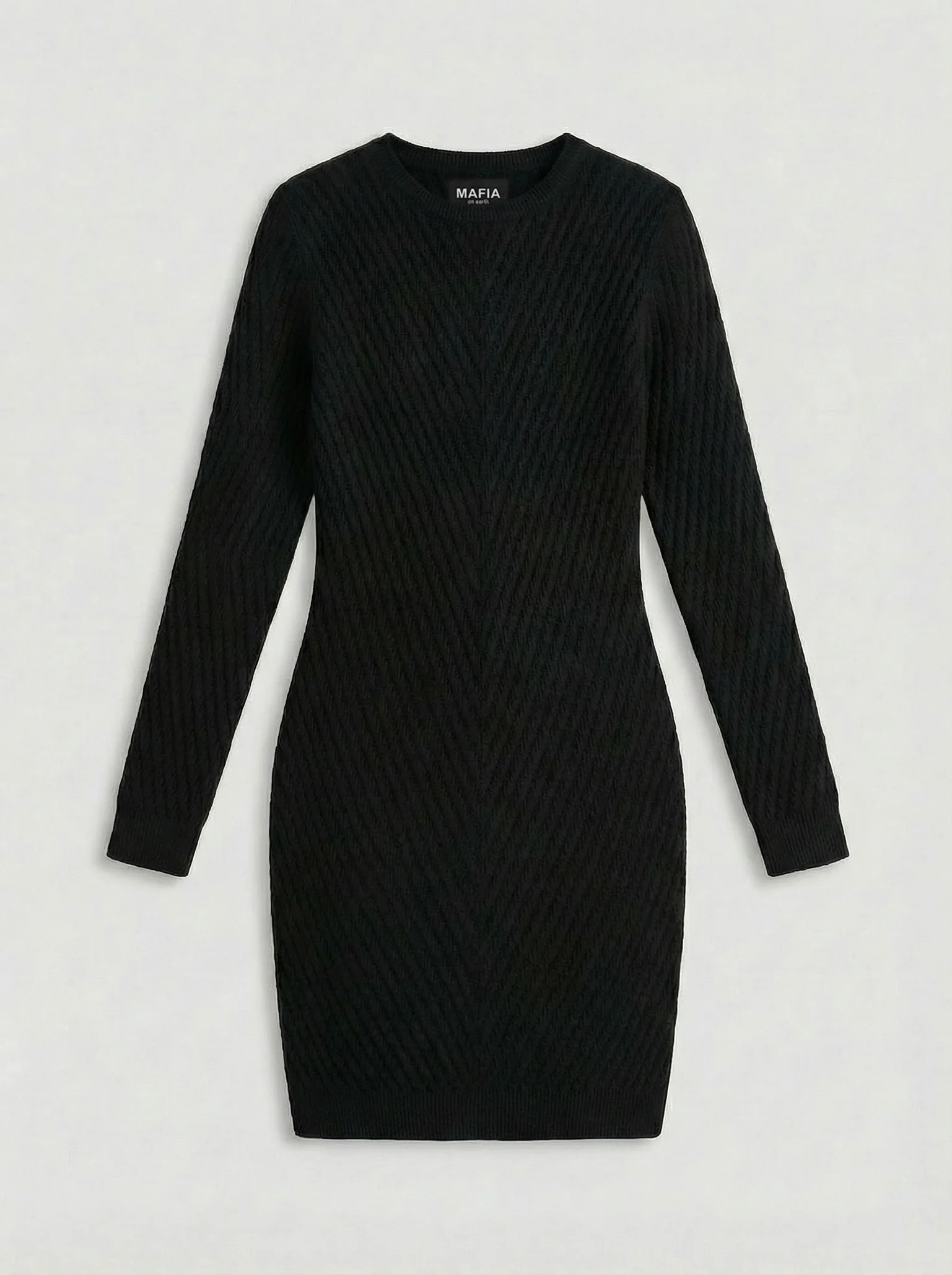 Fitted Midi Knit Dress - Black - Image 3