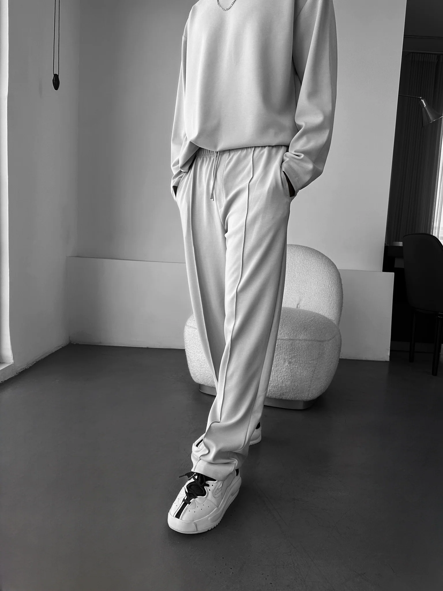 Modal Pleated Trousers - Grey - Image 2