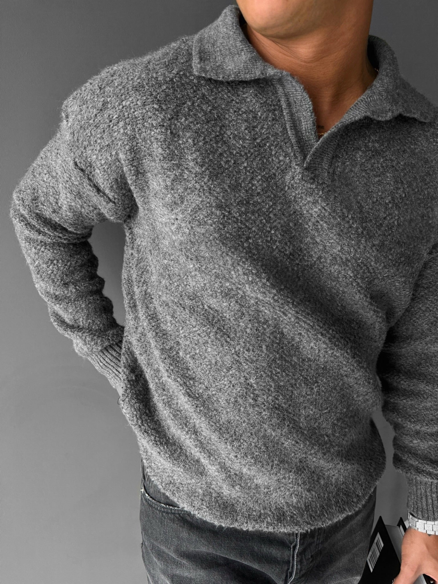 Knit Collar Brushed Pullover - Anthracite - Image 2