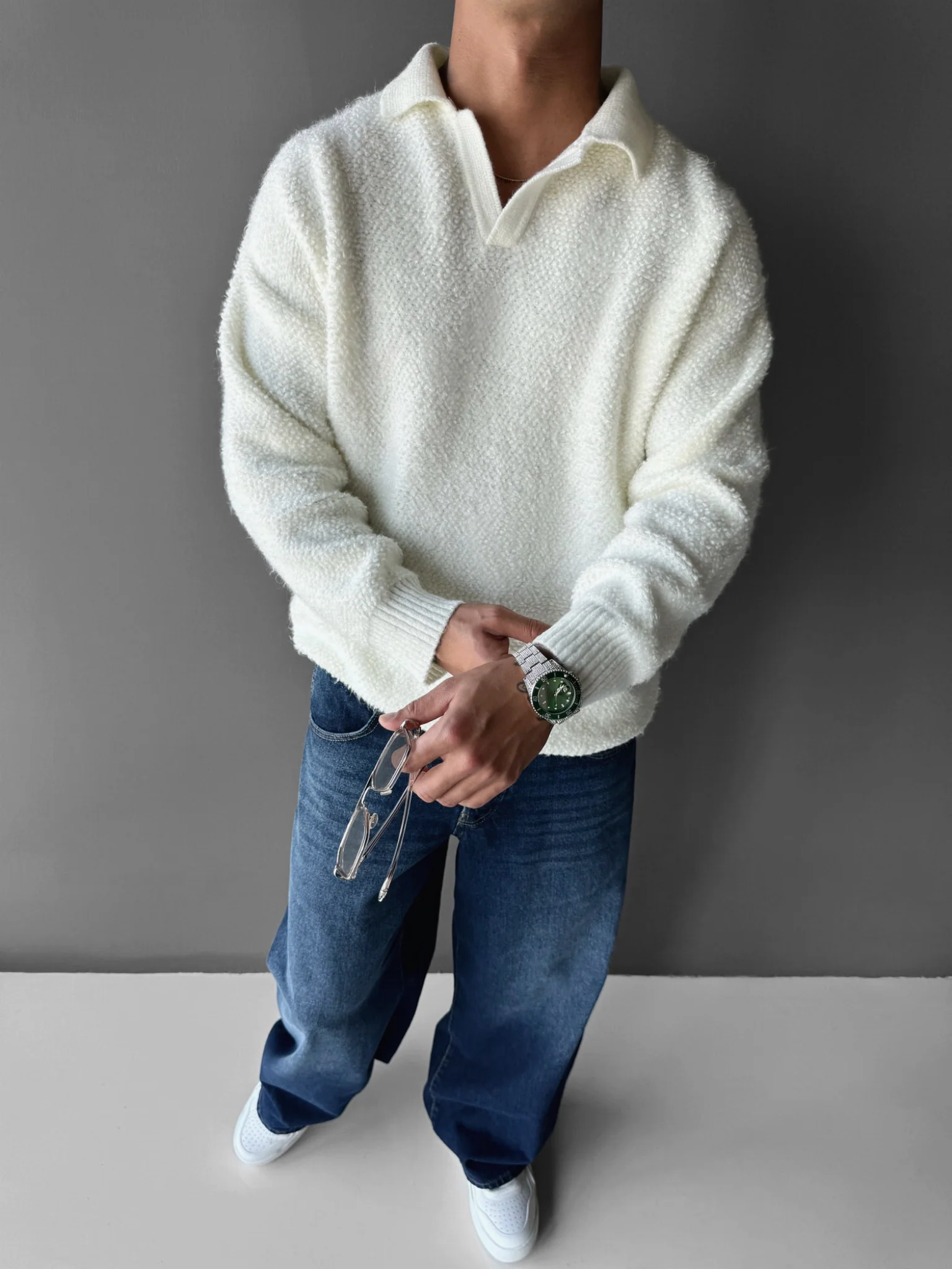 Knit Collar Brushed Pullover - Ecru - Image 4