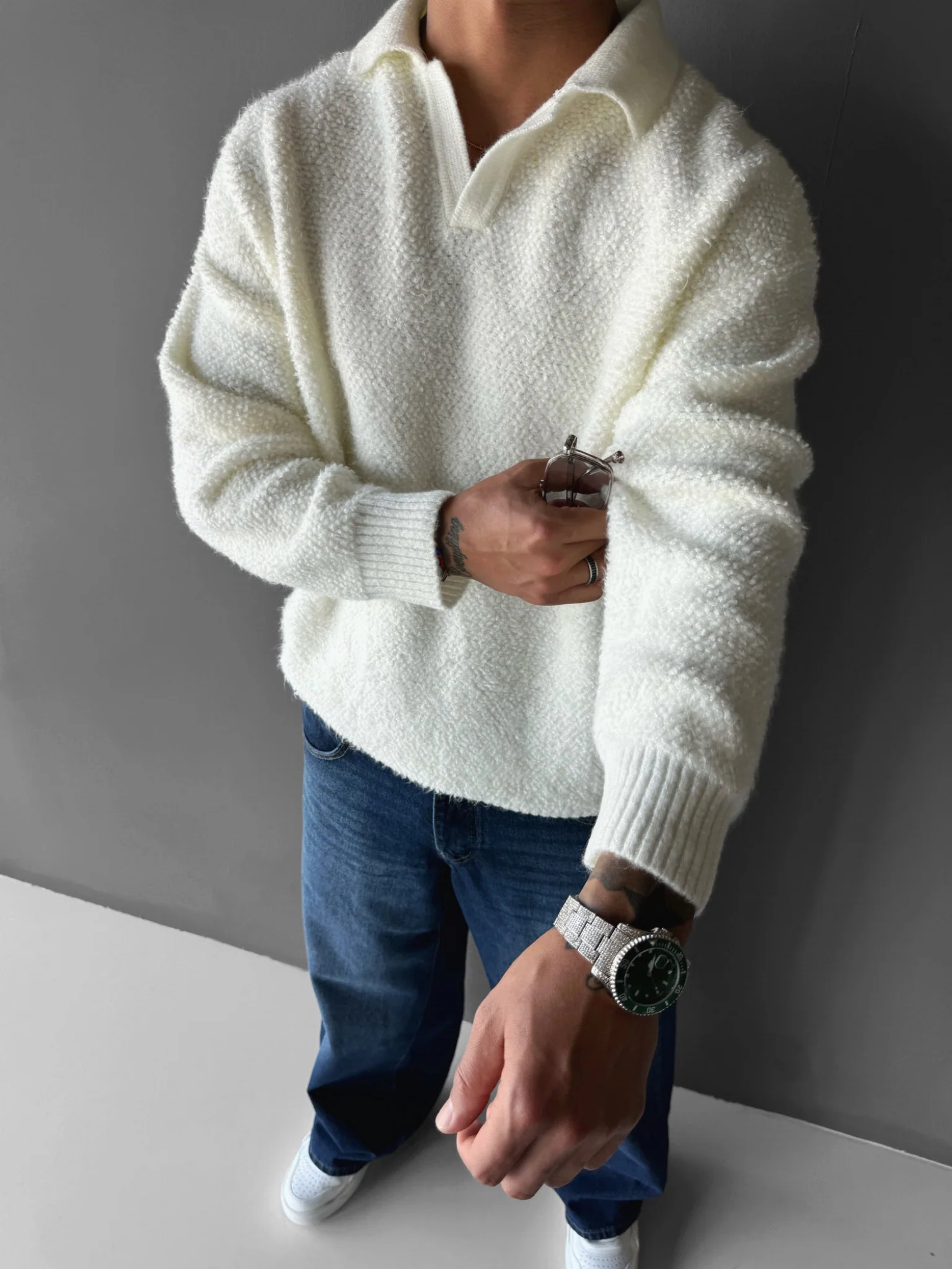 Knit Collar Brushed Pullover - Ecru - Image 5
