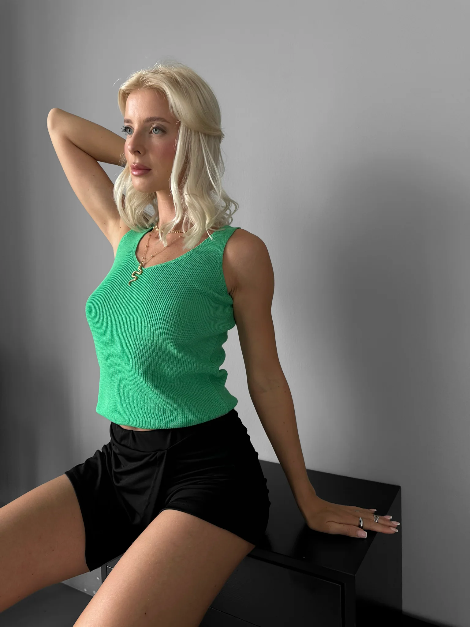 Knit Crop Top - Neon Green - Image 6