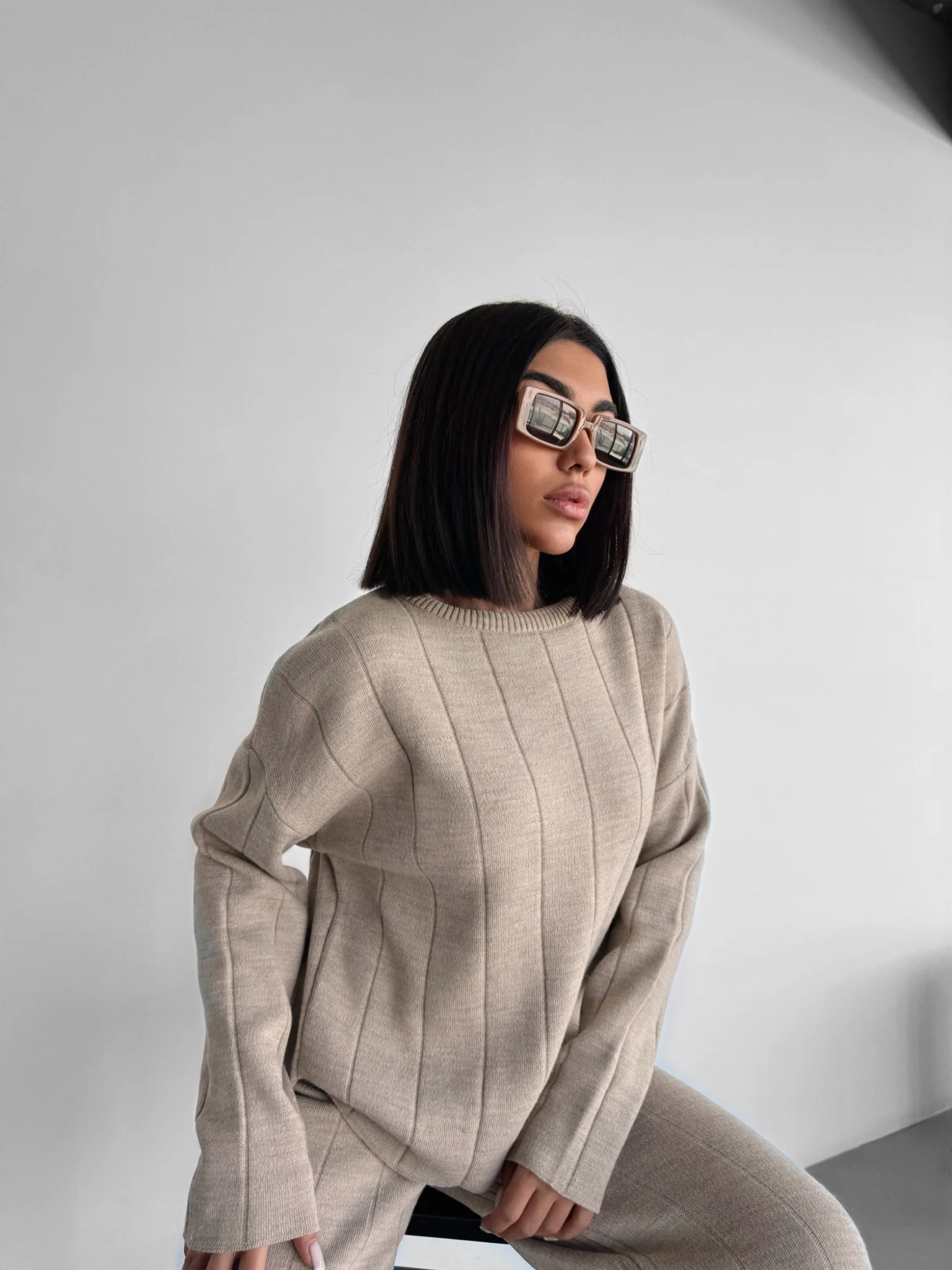 Knit Textured Sweater - Light Grey - Image 4
