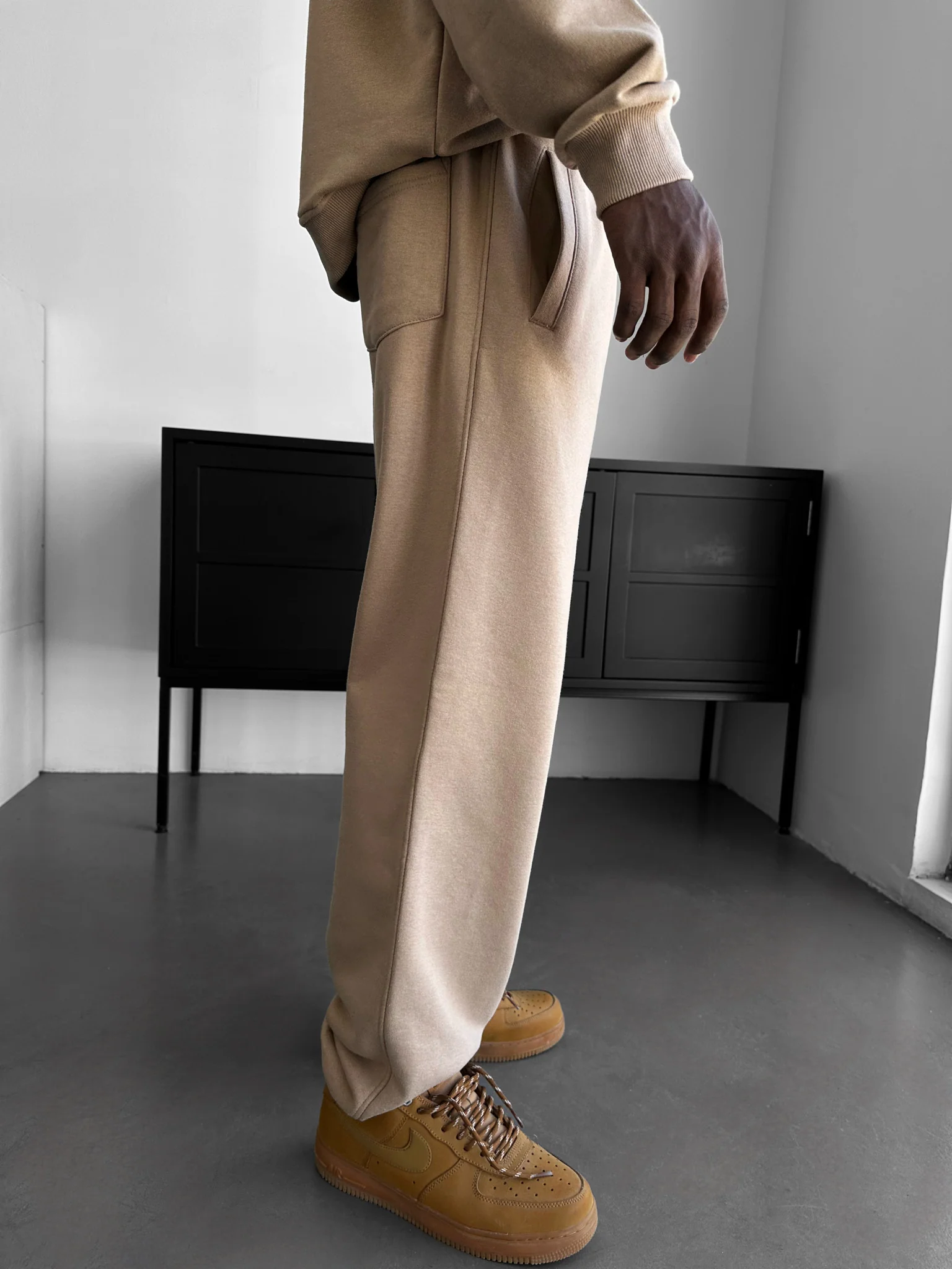 Loose Fit Basic Jogger - Beige - Image 3