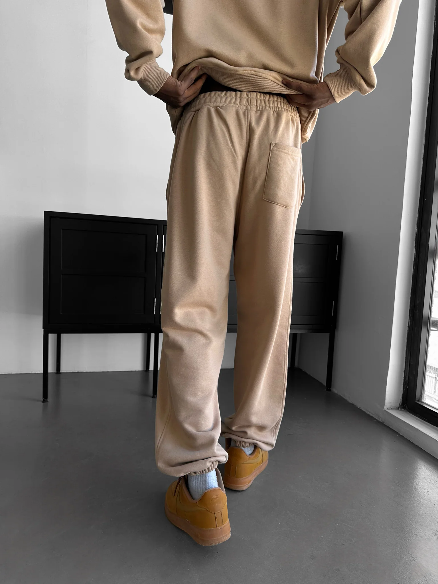 Loose Fit Basic Jogger - Beige - Image 4