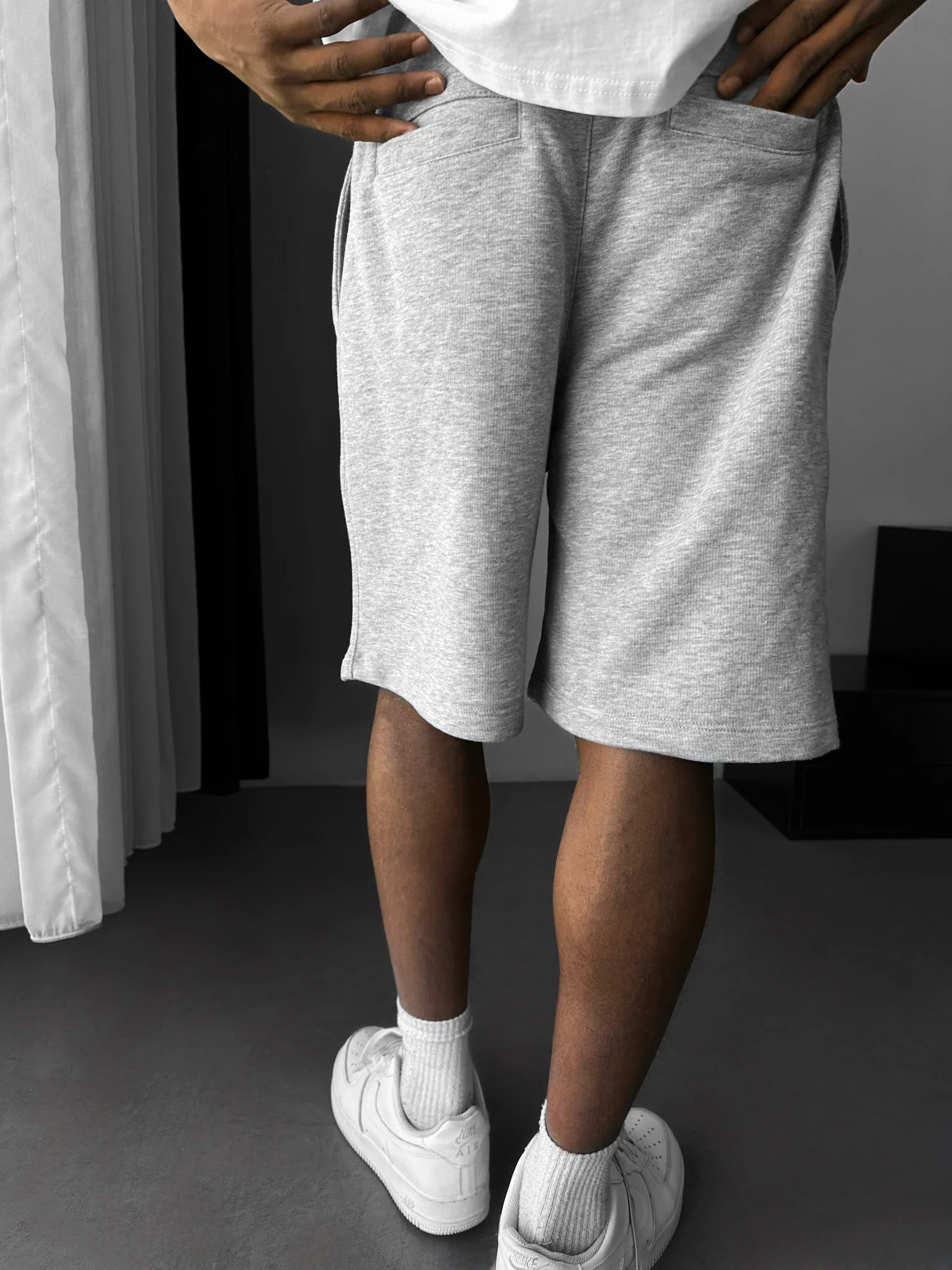 Loose Fit Basic Shorts - Grey Melange - Image 3