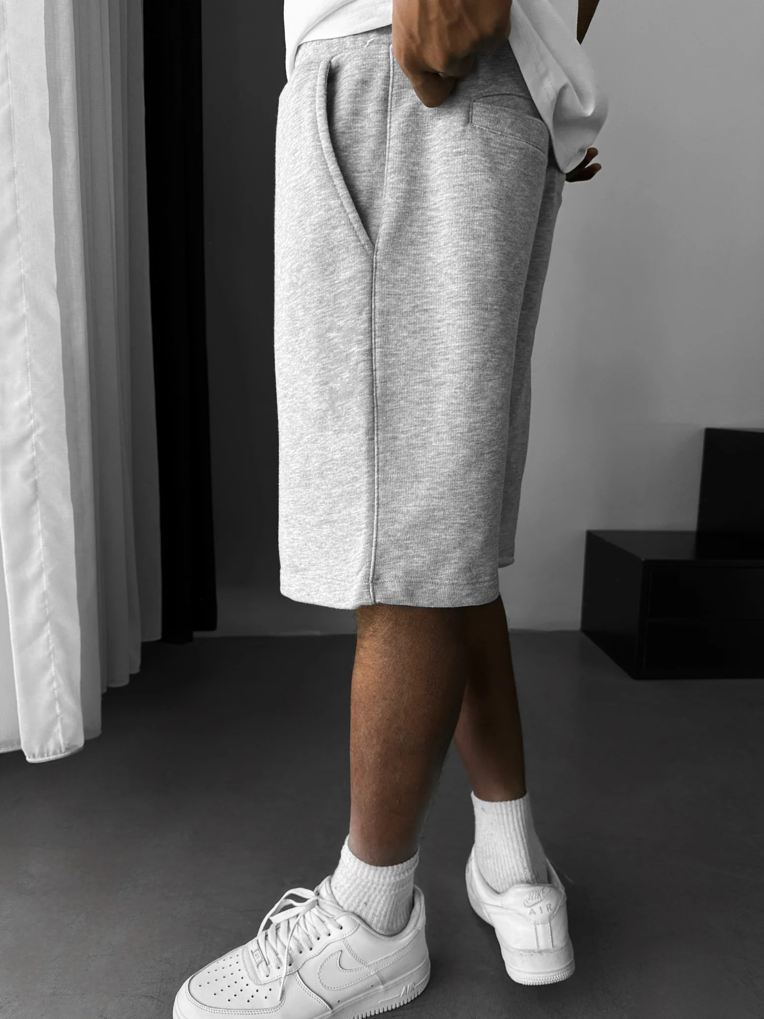 Loose Fit Basic Shorts - Grey Melange - Image 4