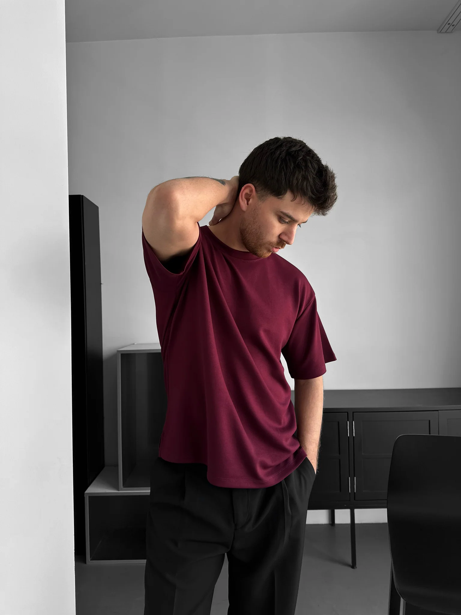 Loose Fit Basic T-shirt - Bordeaux - Image 2
