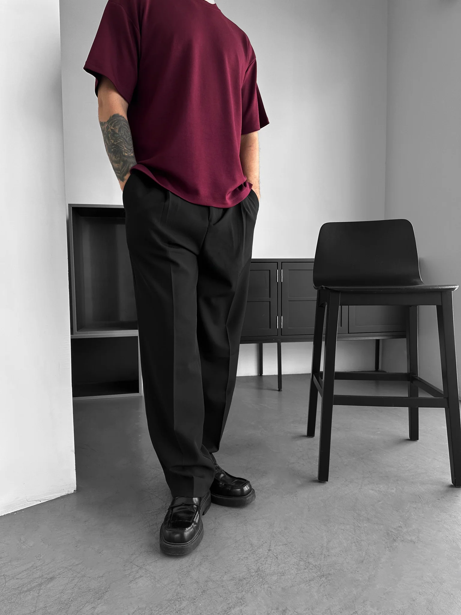 Loose Fit Basic T-shirt - Bordeaux - Image 3