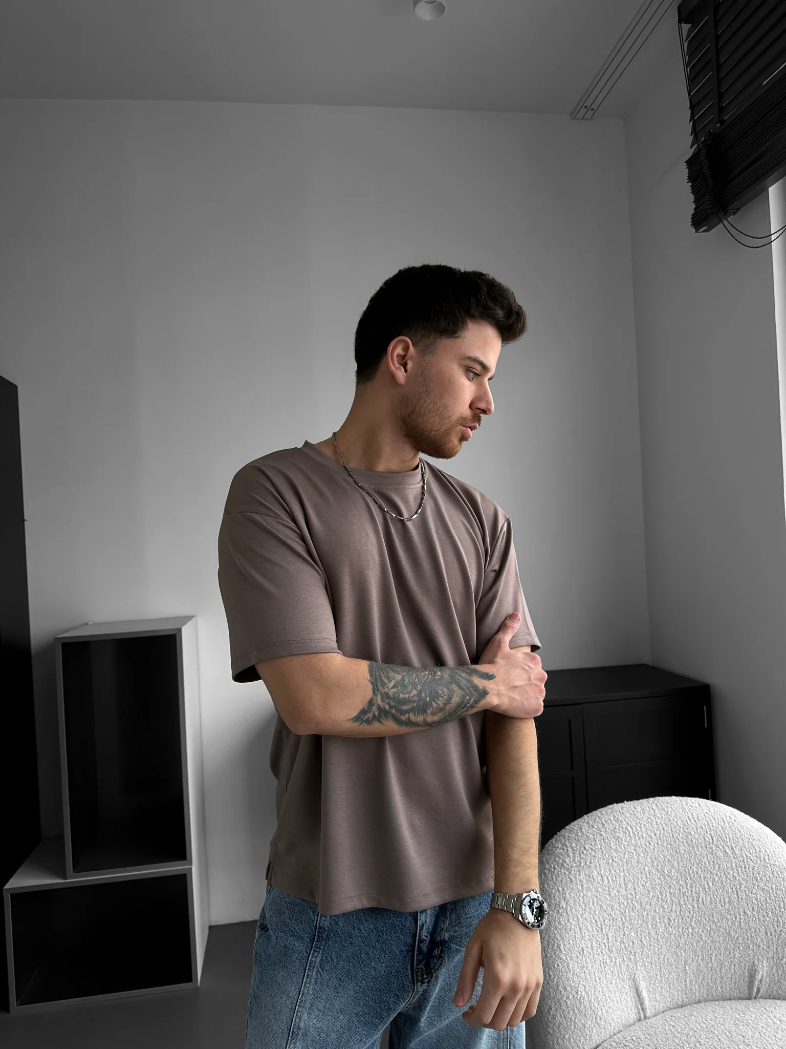 Loose Fit Basic T-shirt - Camel - Image 3
