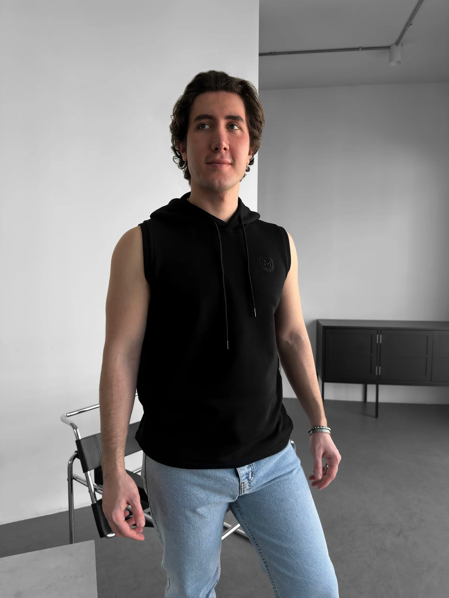 Loose Fit Sleeveless Hoodie - Black - Image 3