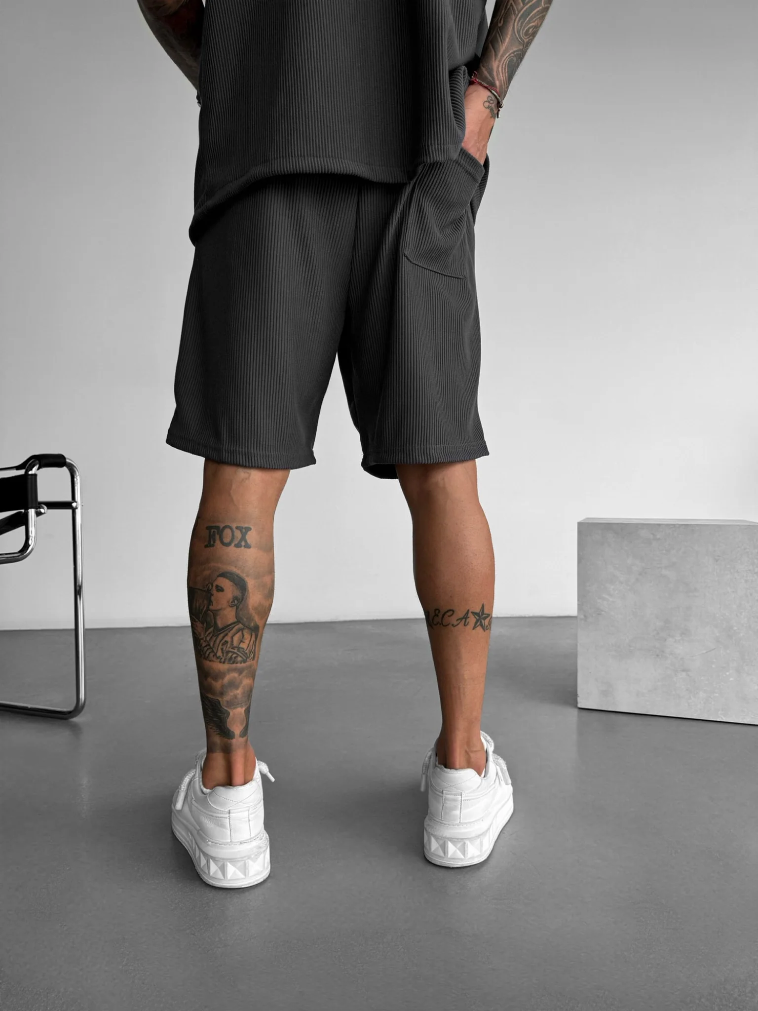 Loose Fit Cord Shorts - Anthracite - Image 4