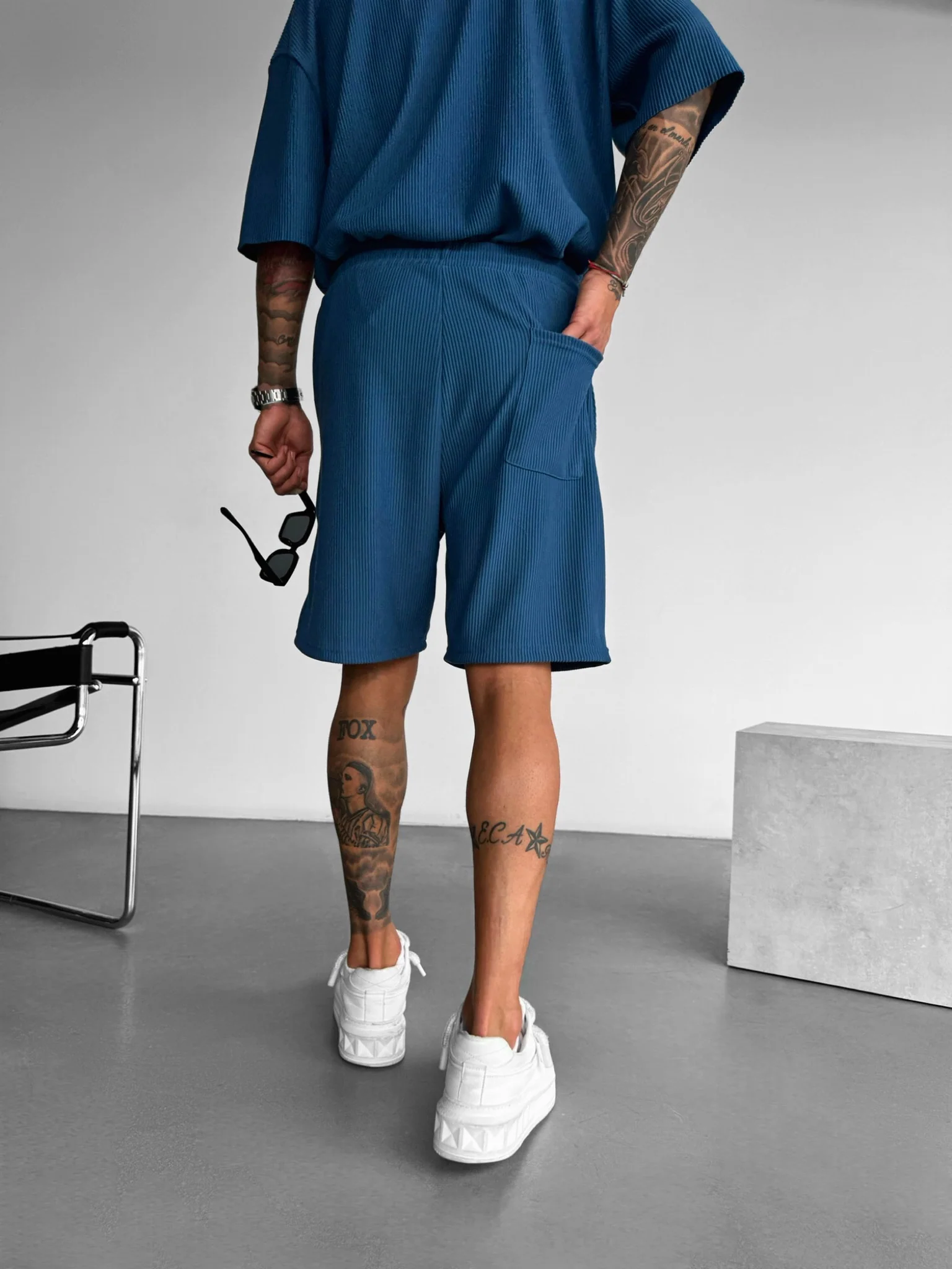 Loose Fit Cord Shorts - Indigo - Image 5