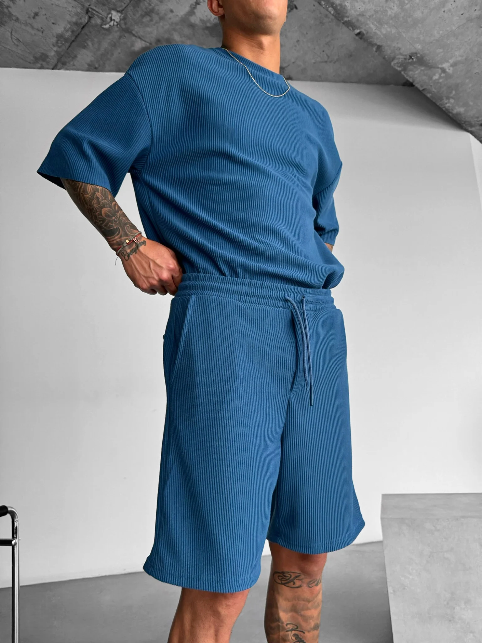 Loose Fit Cord Shorts - Indigo - Image 7