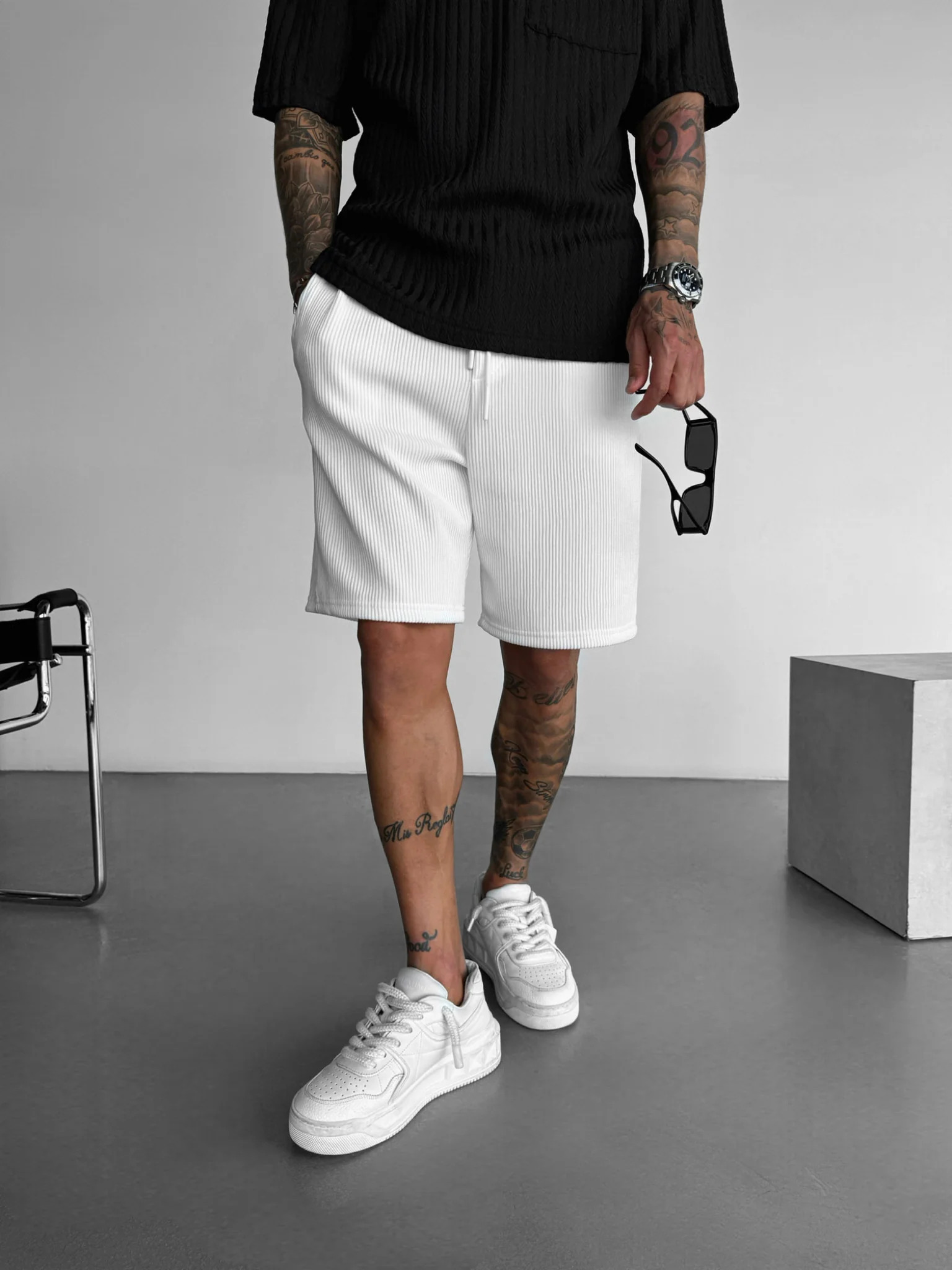 Loose Fit Cord Shorts - White - Image 2