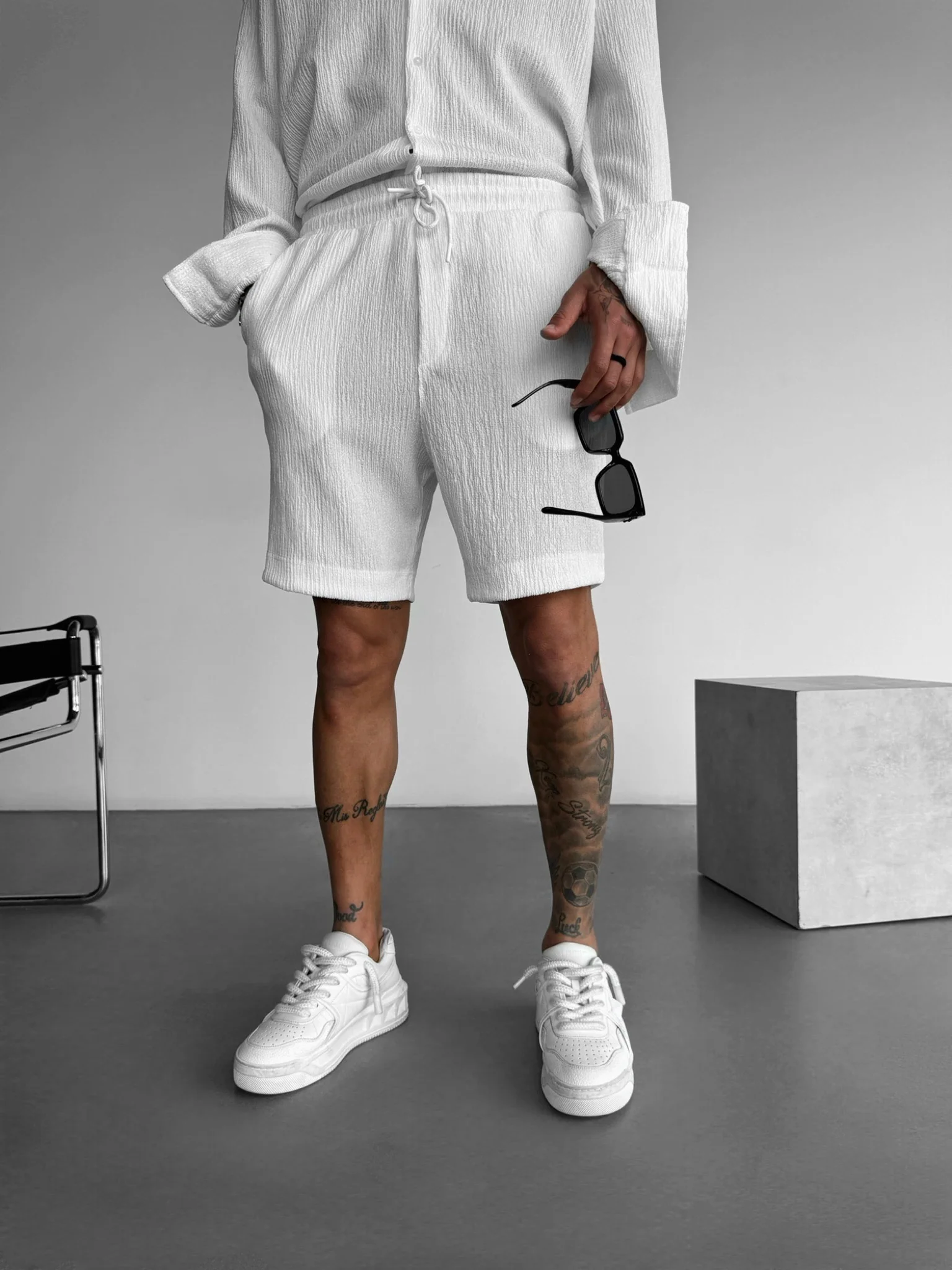 Loose Fit Crepe Shorts - Ecru - Image 2