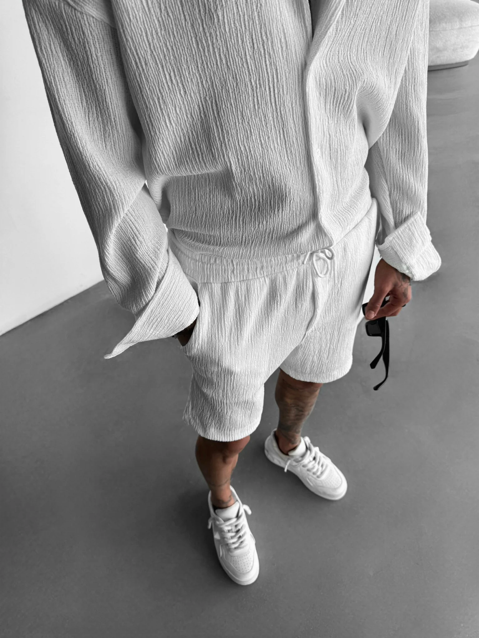 Loose Fit Crepe Shorts - Ecru - Image 3