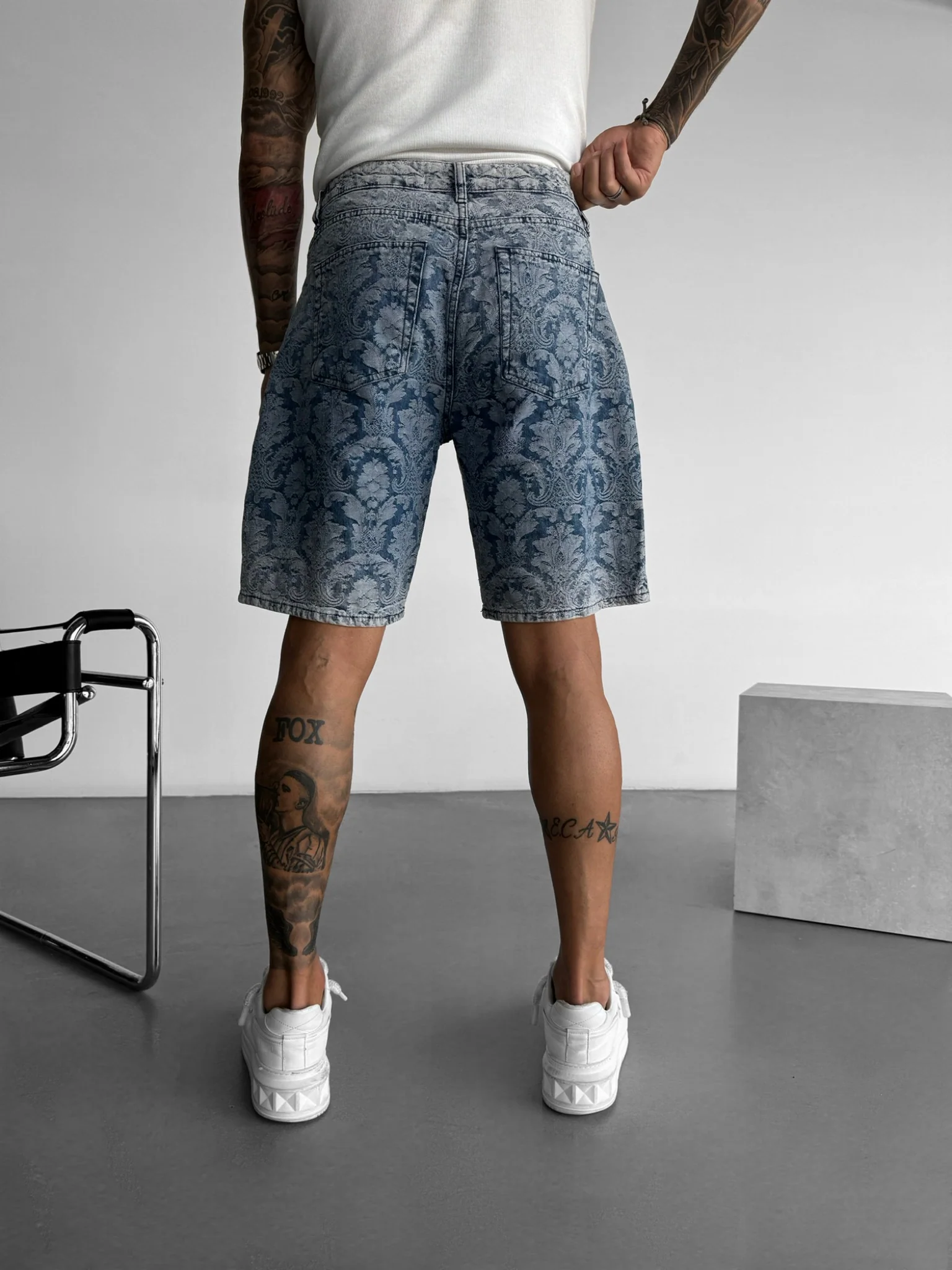 Loose Fit Damask Shorts - Blue - Image 6