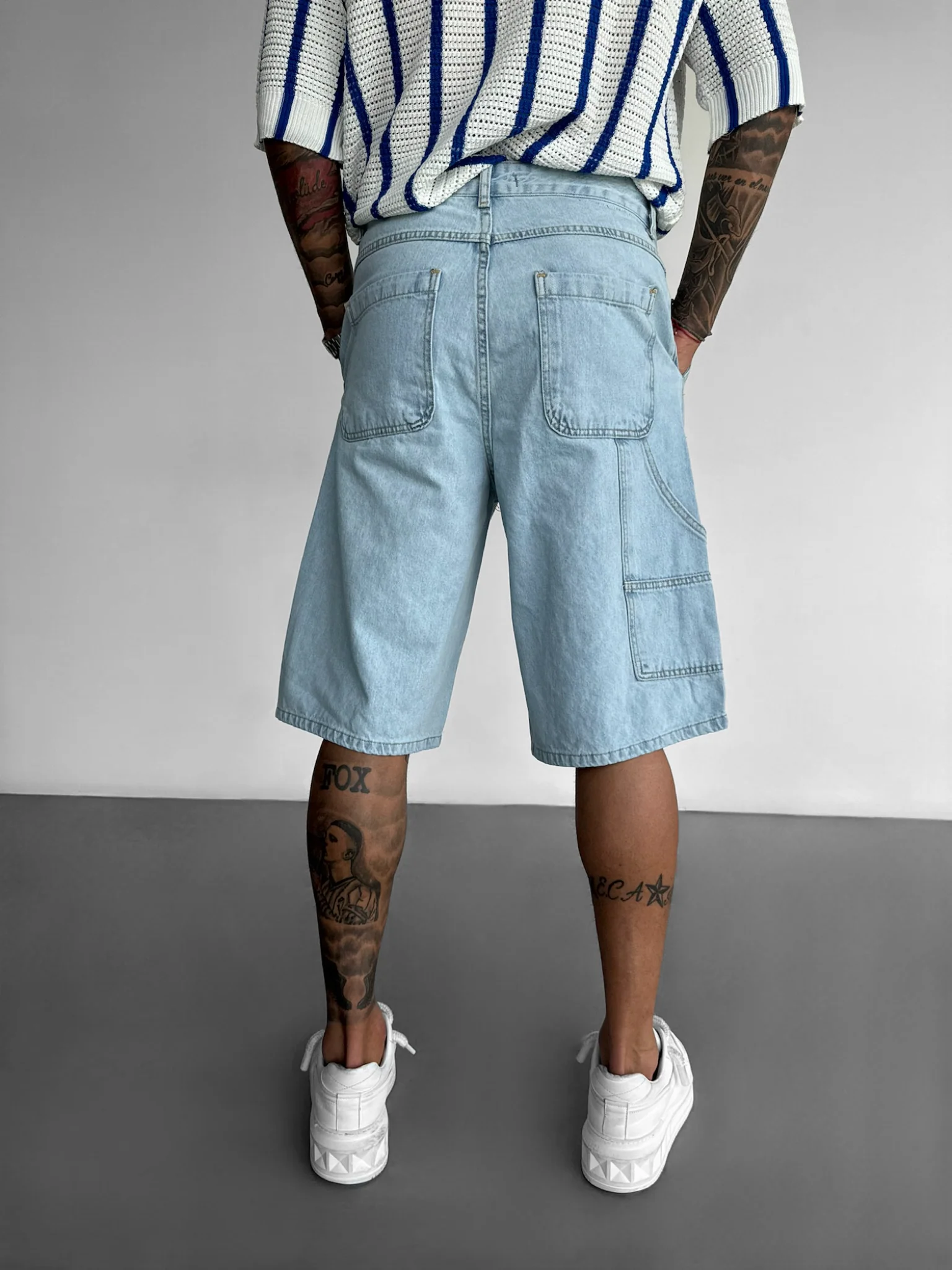 Loose Fit Detail Torn Jeans Shorts - Light Blue - Image 3