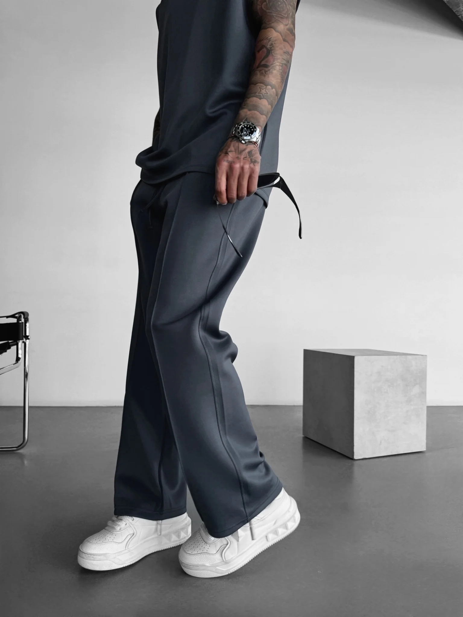 Loose Fit Diver Fabric Trousers - Anthracite - Image 3