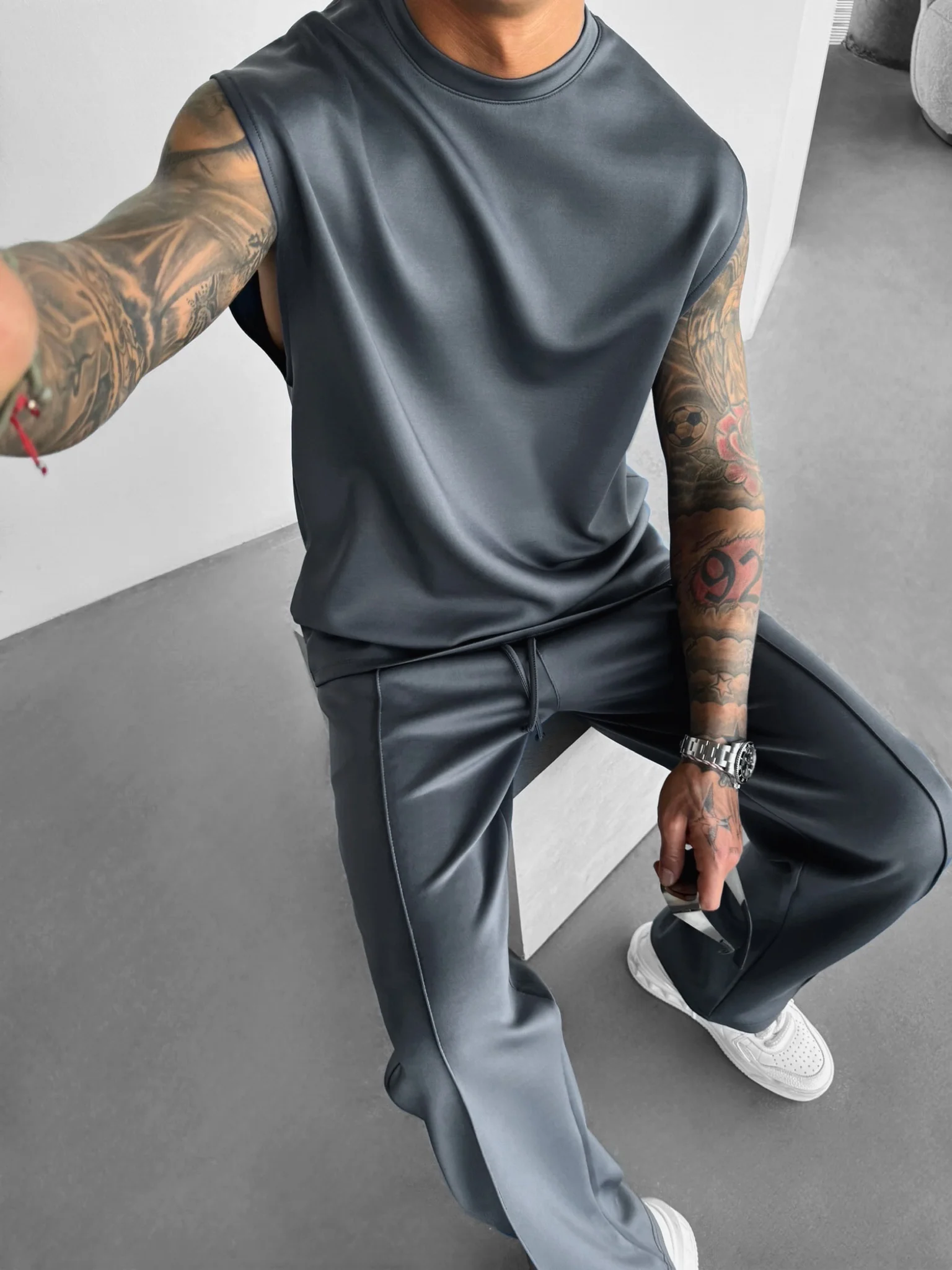 Loose Fit Diver Fabric Trousers - Anthracite - Image 4