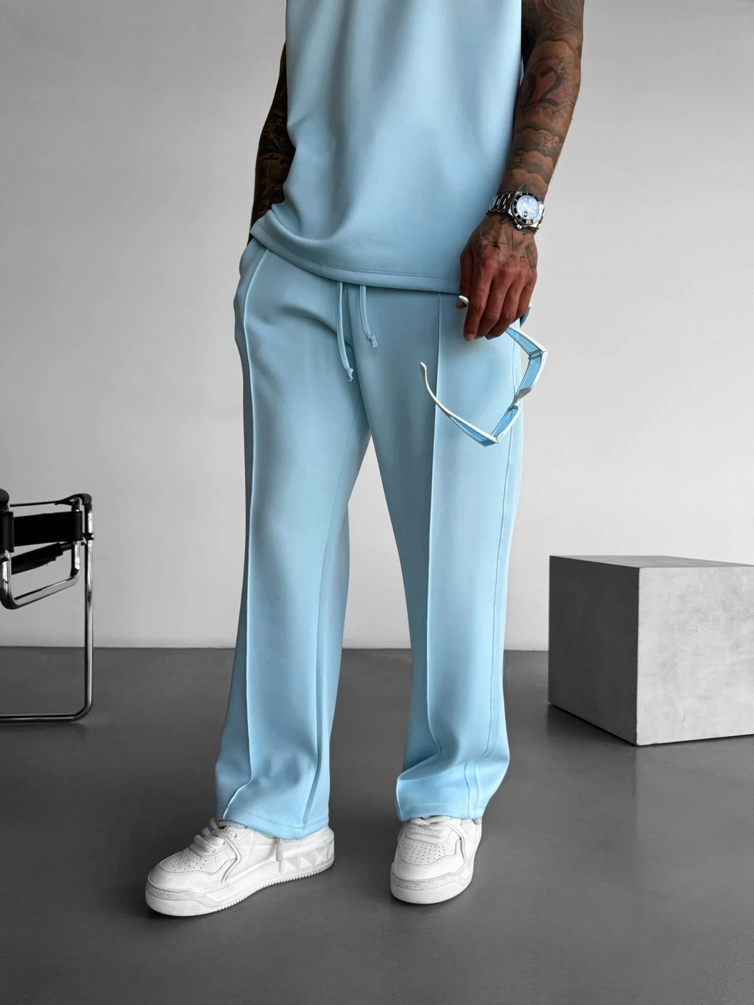 Loose Fit Diver Fabric Trousers - Baby Blue - Image 2