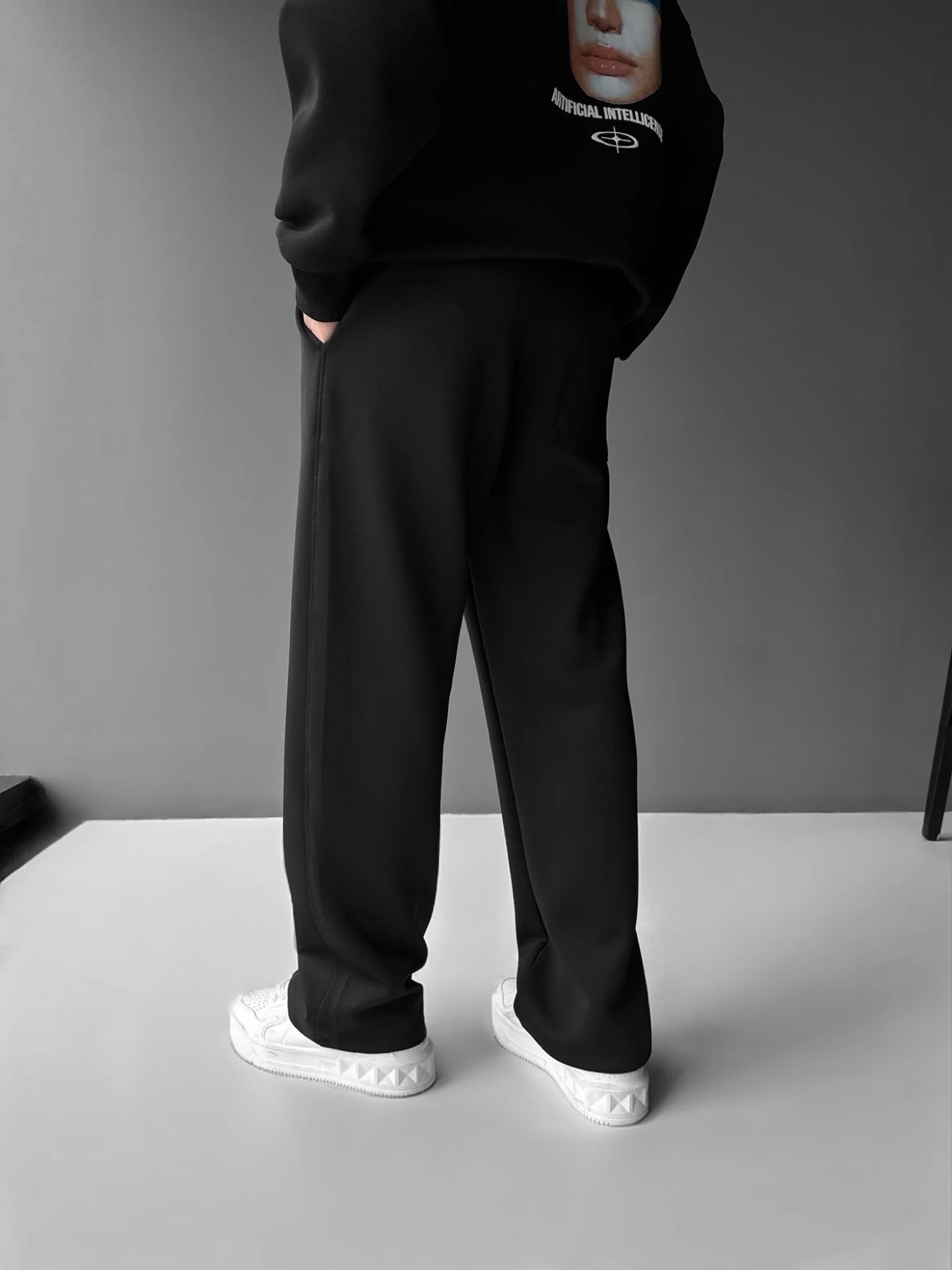 Loose Fit Diver Fabric Trousers - Black - Image 4