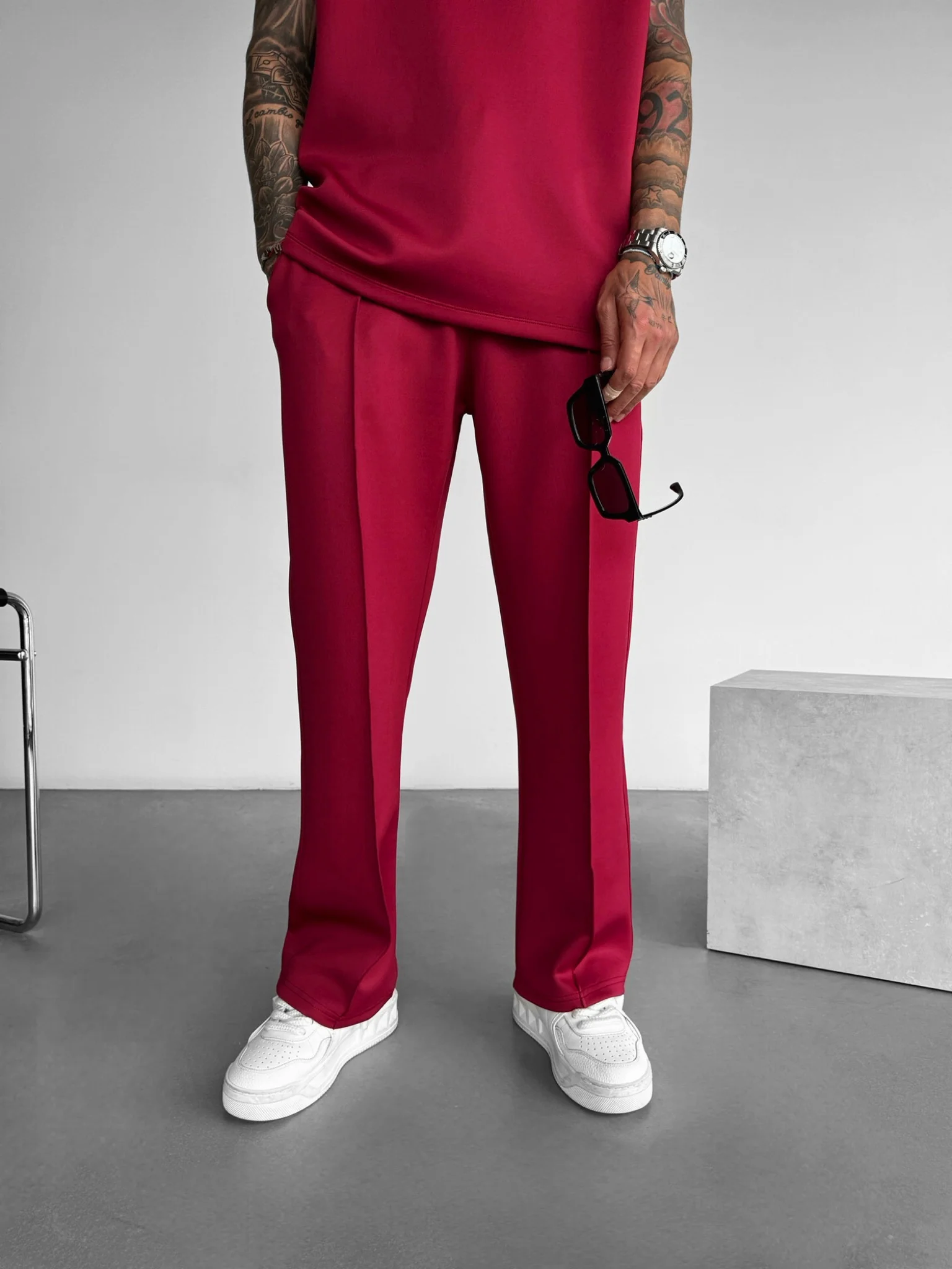 Loose Fit Diver Fabric Trousers - Bordeaux - Image 2