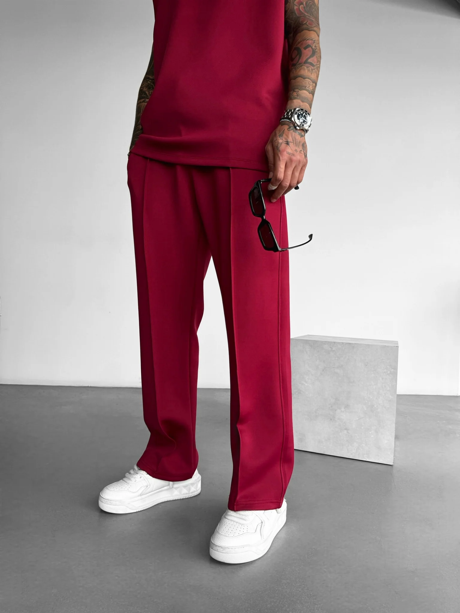 Loose Fit Diver Fabric Trousers - Bordeaux - Image 3