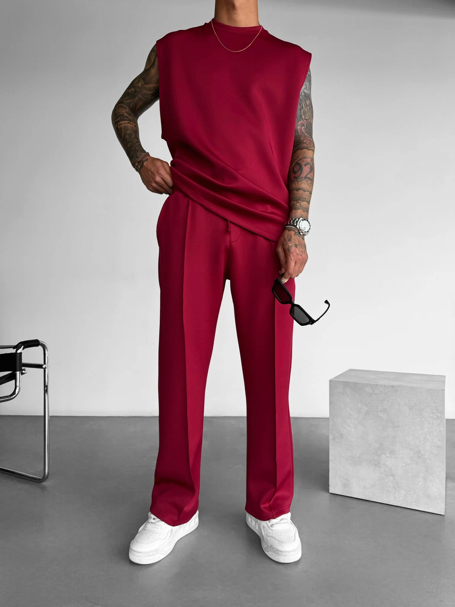 Loose Fit Diver Fabric Trousers - Bordeaux - Image 4